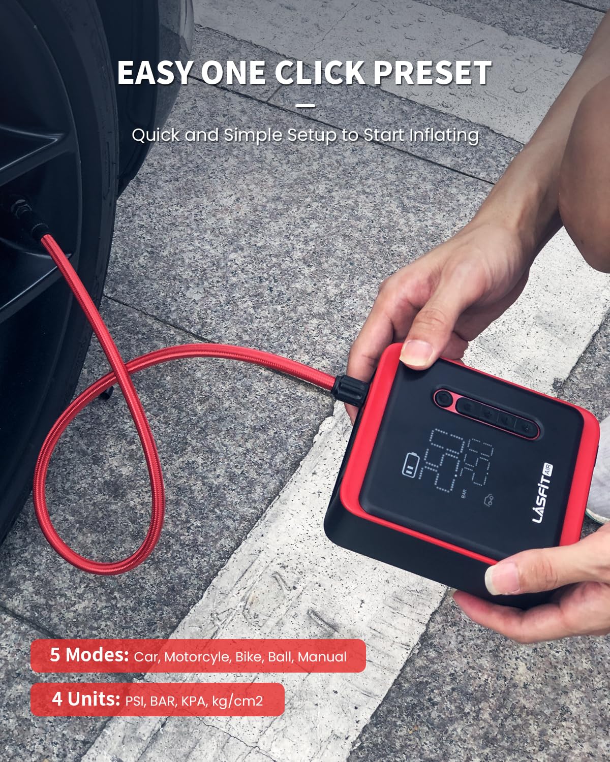 Lasfit Cr1 Car Tire Inflator Portable Air Compressor [3X Fast Inflafe All Suvs Sedans] Air Pump For Car Tires W/Digital Pressure Gauge, Auto Stop, 150Psi Electric 7800Mah Cordless 12V Corded Dual-Use