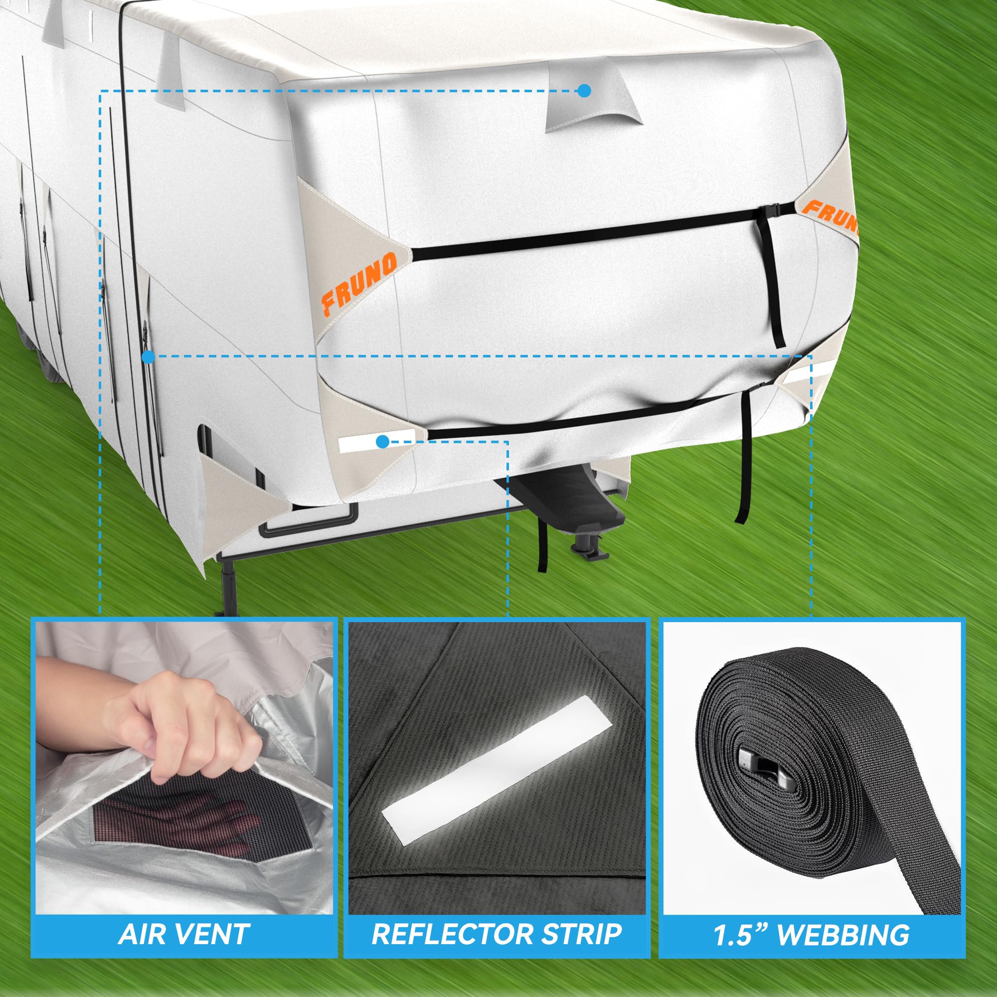 Fruno Oxford Fabric 5Th Wheel Rv Cover Fits 29'-33' Waterproof Rip-Resistant Anti-Uv Fifth Wheel Toy Hauler Camper Cover For Win