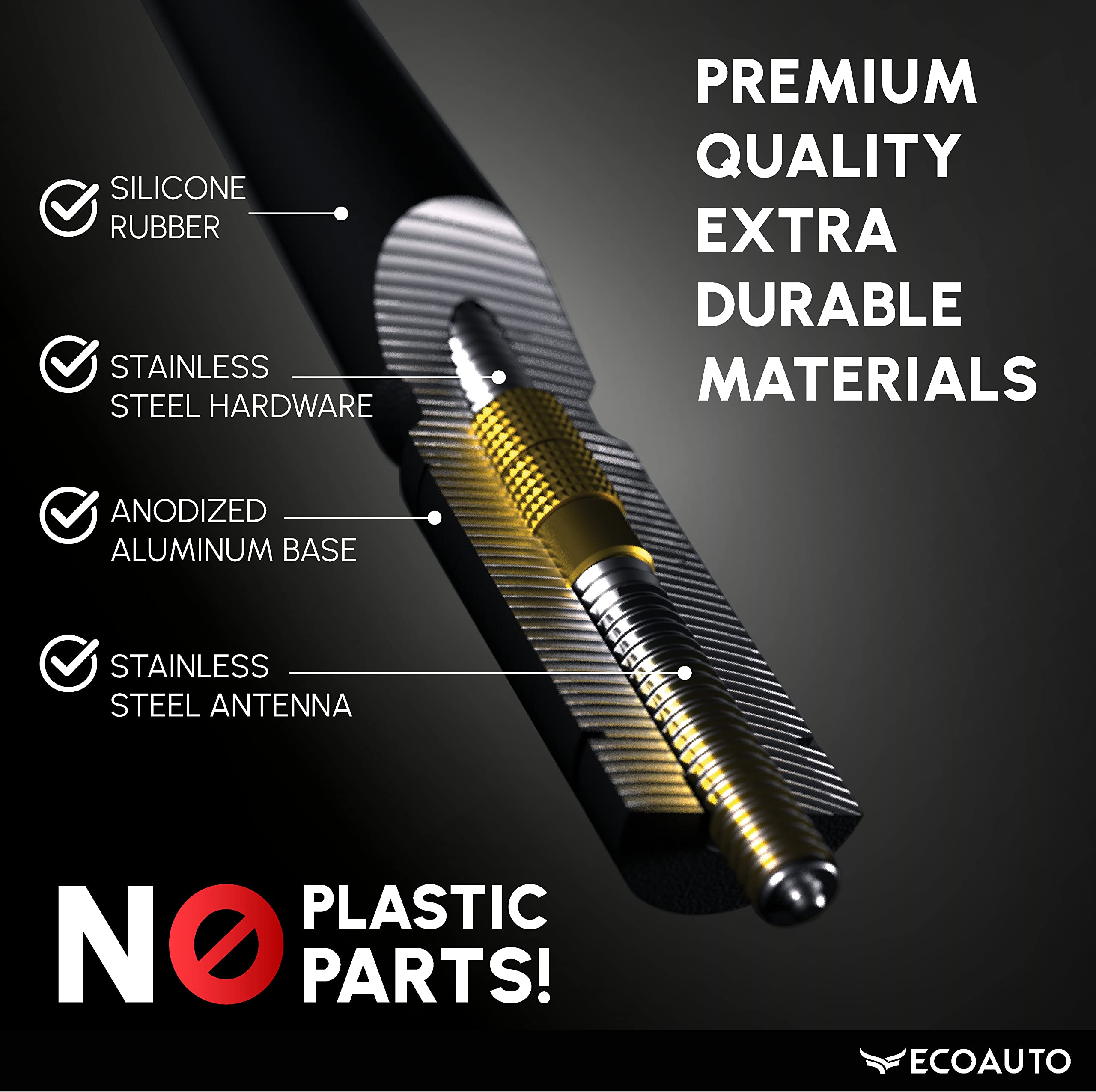 EcoAuto Universal Radio Truck Antenna (5'' Flexible) - Fit for Ford, Dodge, GMC, Chevy, Jeep (2007+) - Perfect Truck Accessories