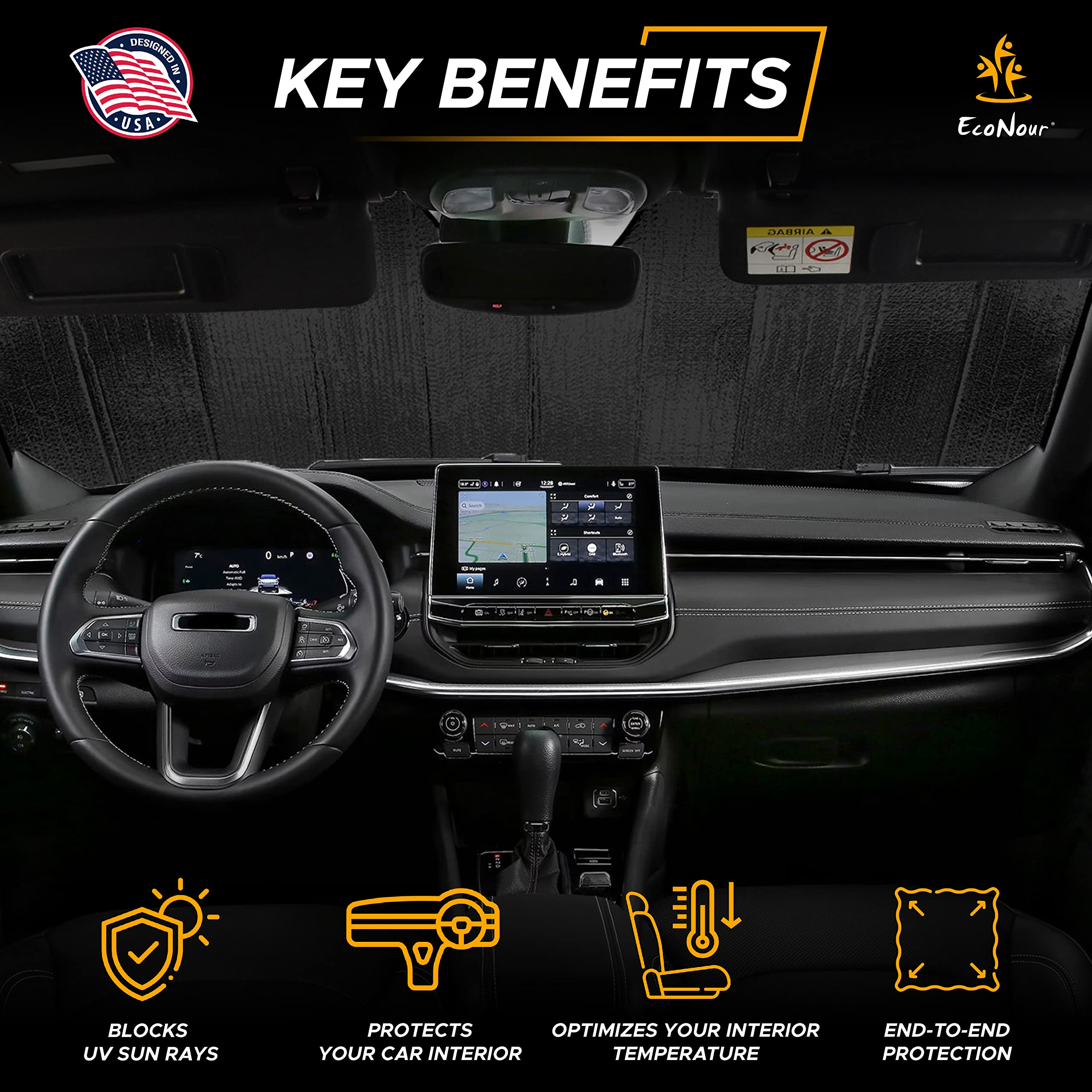 Econour Accordion Sun Shade Windshield For Trucks | Automotive Windshield Sun Shade To Keep Your Rig Safe | Fits For Semi Truck