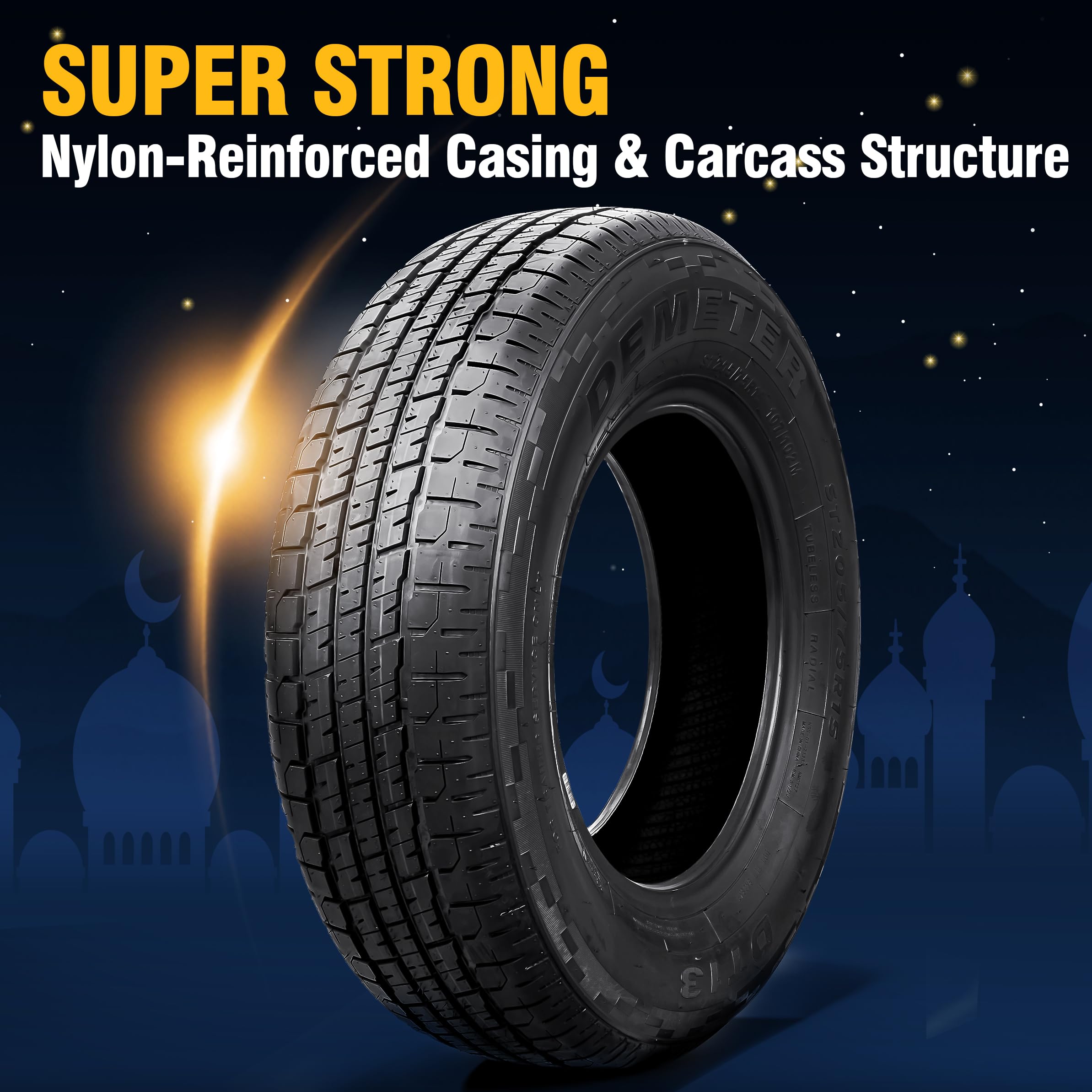 DEMETER Set 2 Radial Trailer Tires 205/75R15,Heavy Duty ST 205/75R15, 8 Ply Load Range D All Season Traction