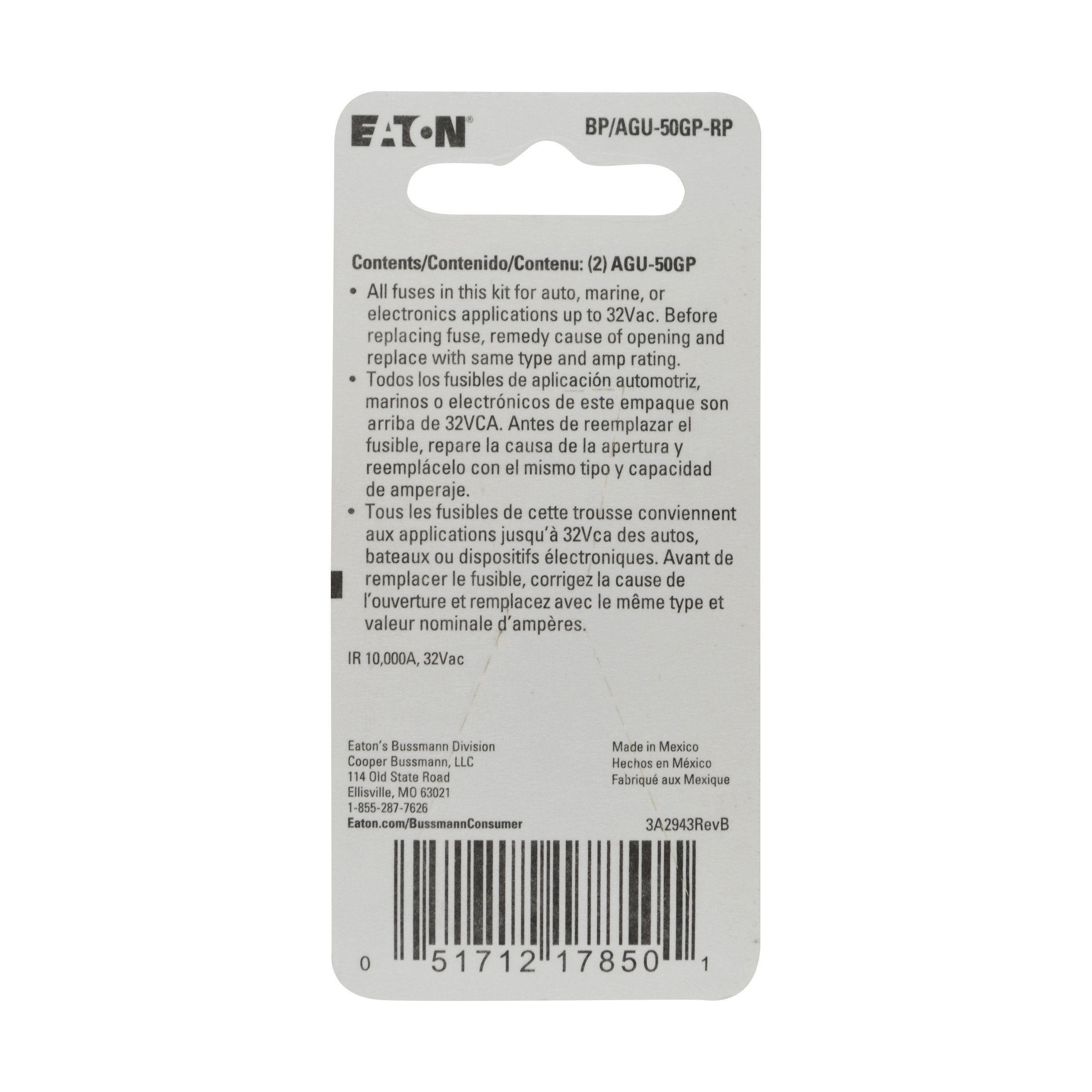 Bussmann (Bp/Agu-50Gp-Rp) Gold Plated 50 Amp Fast Acting Agu Fuse, (Pack Of 2)