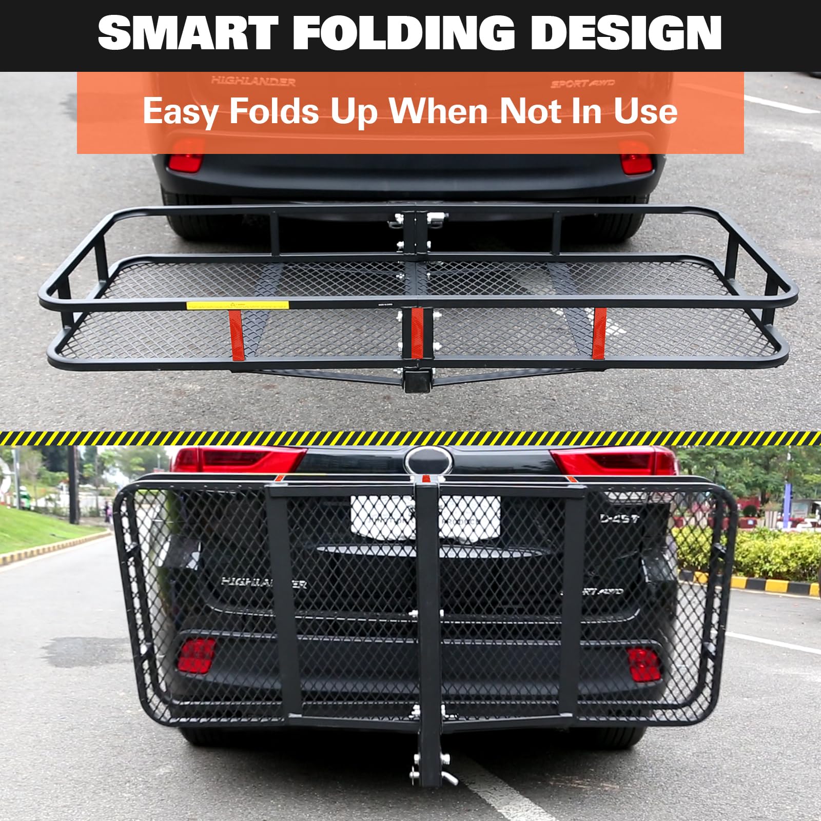 Weize Folding Hitch Mount Cargo Carrier Basket 60 X 20 X 6 With Waterproof Bag, Net, Strap, 2-Inch Folding Shank, 500 Lbs Capacity Hitch Rack, Steel Construction