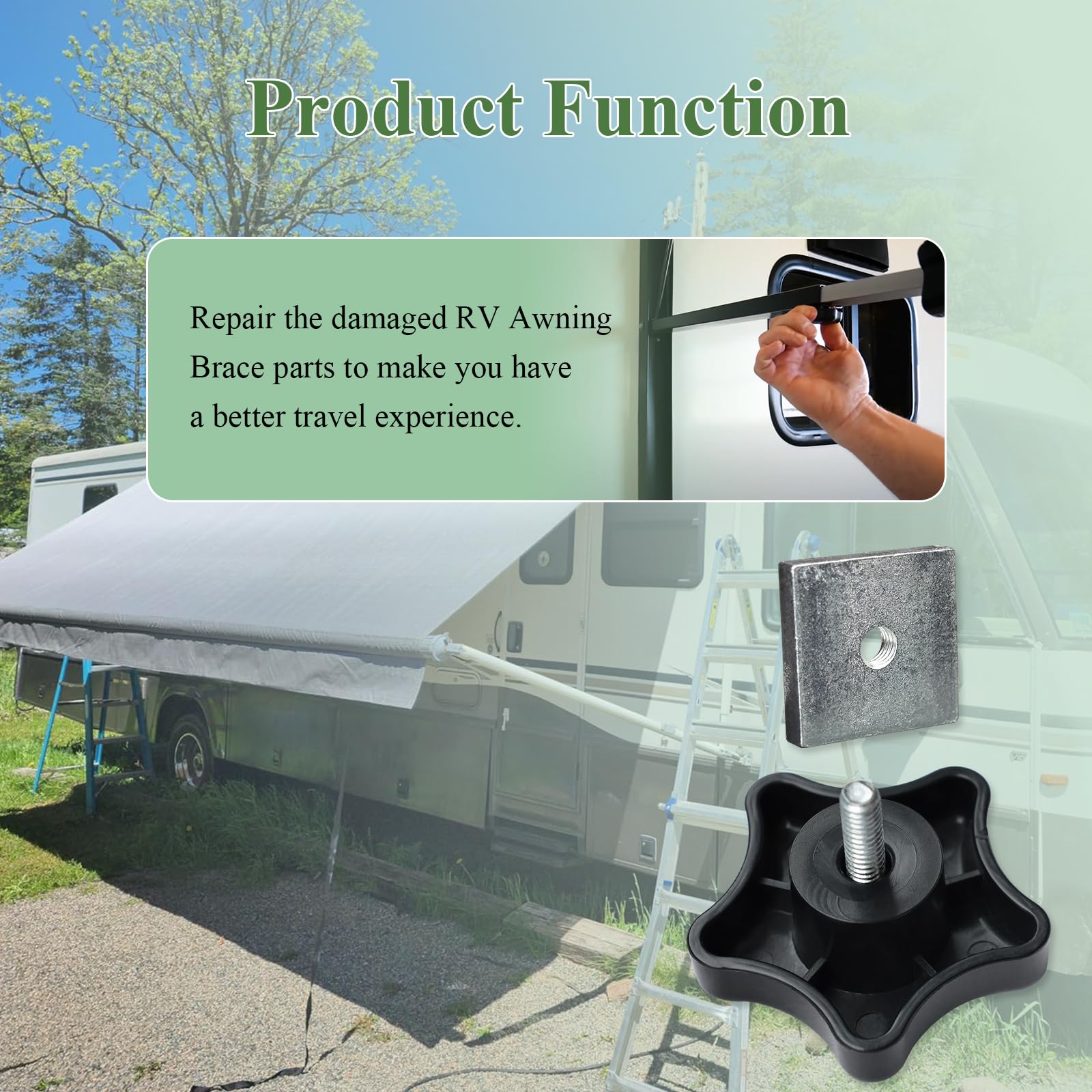 ?? ?????? 901022 Camper RV Awning Brace Knob, Awning Rafter Locking Knobs Replacement Parts with Clamp & Nut Kit, Fit for Carefr