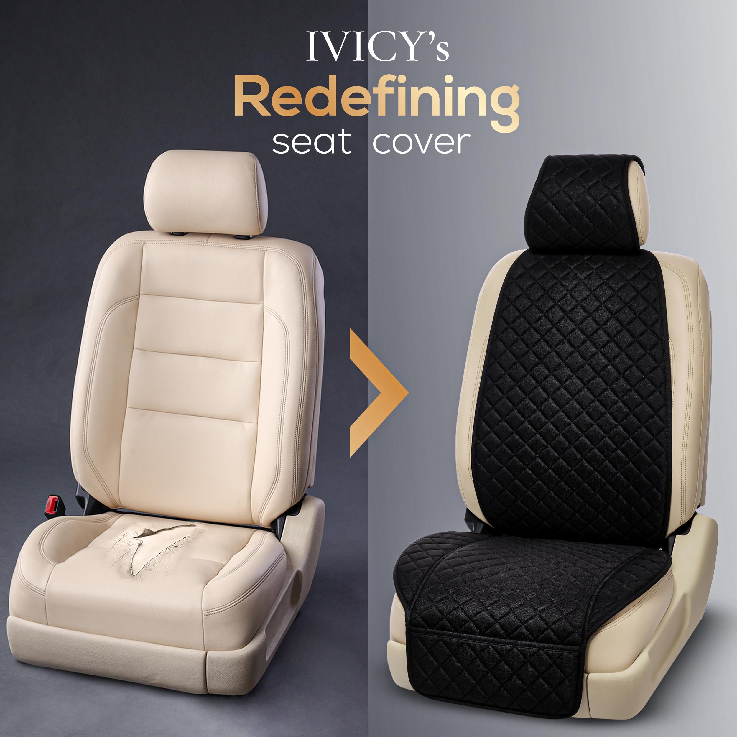 Ivicy Linen Car Seat Cover For Cars - Non-Slip Soft & Breathable - Front Car Seat Protector Covers Universal Fits Most Automotiv