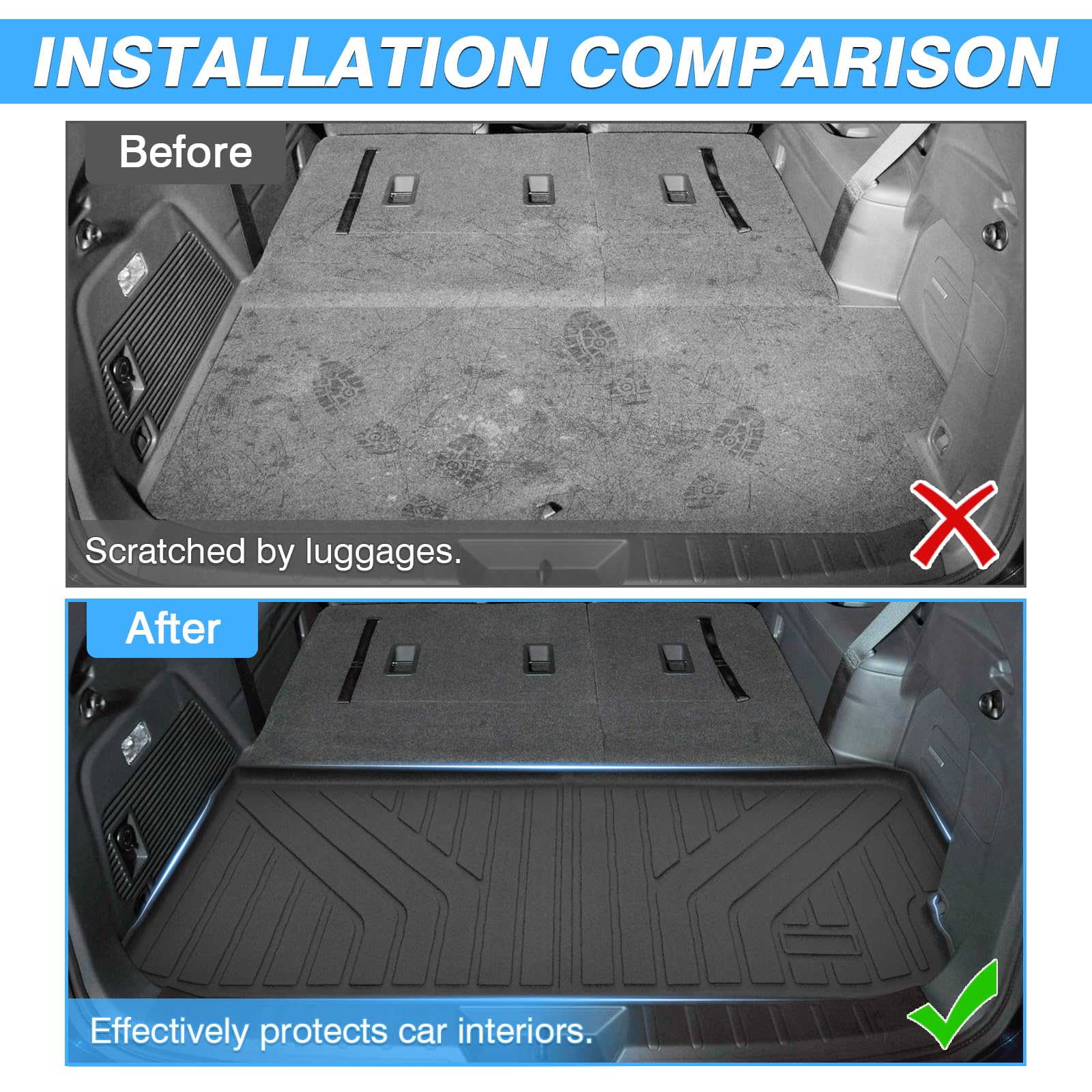 Powerty Cargo Mat Compatible For Subaru Ascent 2019-2024 2025 Accessories All Weather Cargo Liner Tpe Rear Trunk Mat