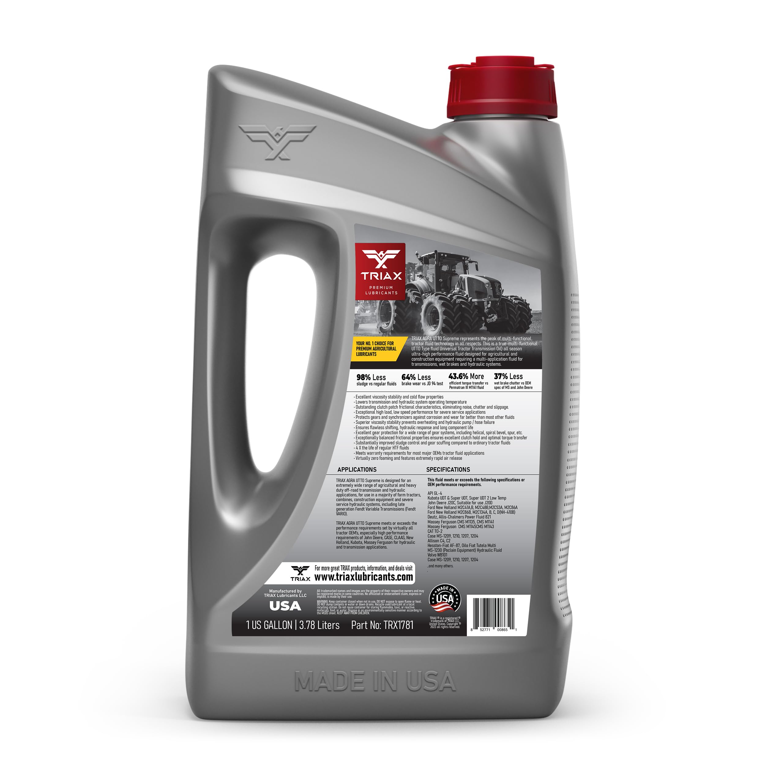 TRIAX Agra UTTO Supreme - Full Synthetic (GL-4) Tractor Hydraulic, Transmission, Differential Fluid - All OEM Compatible with Jo