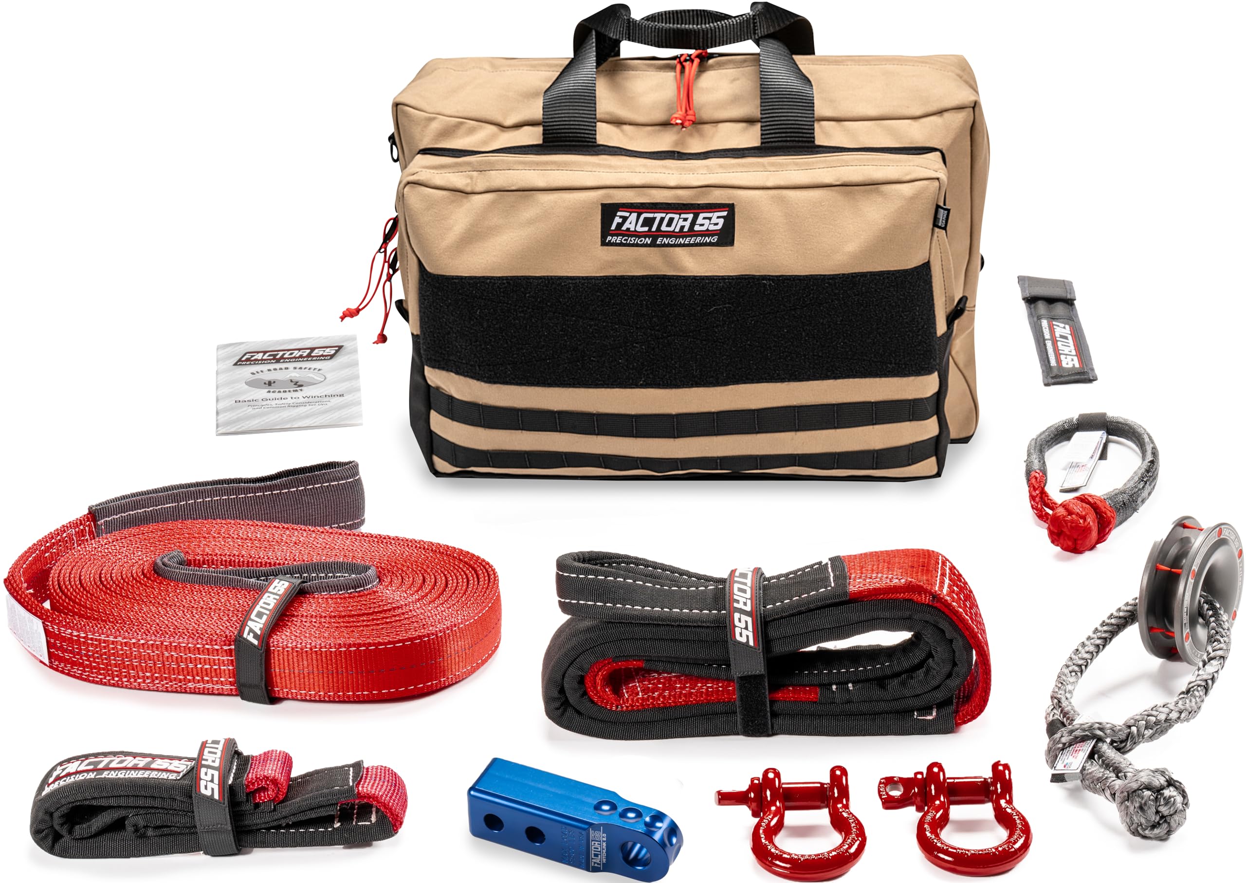 Factor 55 Sawtooh Winch and Tow Recovery Kit for Trucks, Jeeps, and SUVs, with Blue Hitchlink and Large Bag