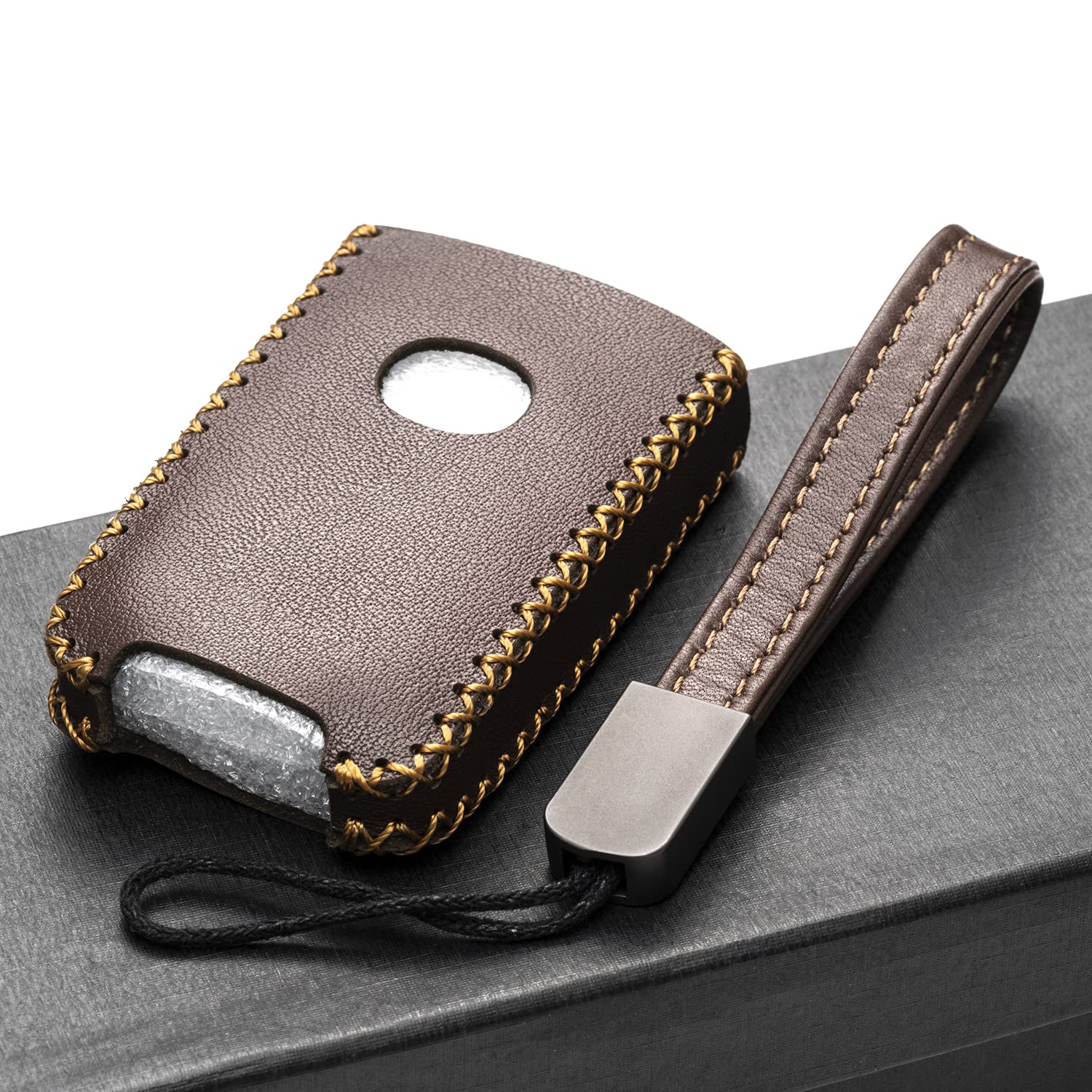 Vitodeco Genuine Leather Smart Key Fob Case Cover Protector Compatible With Mazda 3, Mazda 3 Hatchback, Mazda 6, Cx-5, Cx-50, Cx-3, Cx-30, Cx-9, Cx-90 2020-2025, Cx-70 2025 (4-Button, Brown)