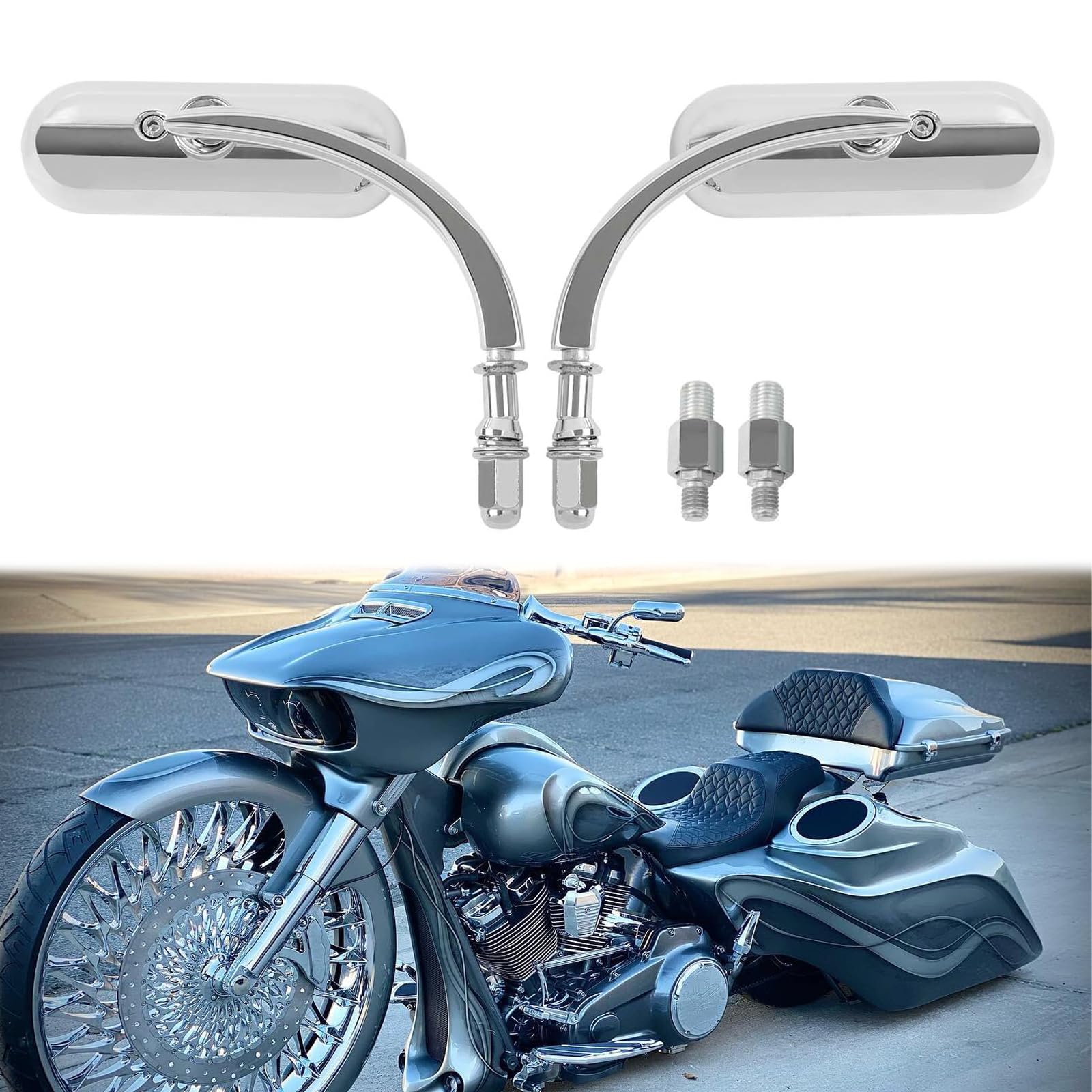 Chrome 8Mm 10Mm Motorcycle Oval Rearview Mirrors For Harley Dyna Softail Sportster Touring Kawasaki Suzuki