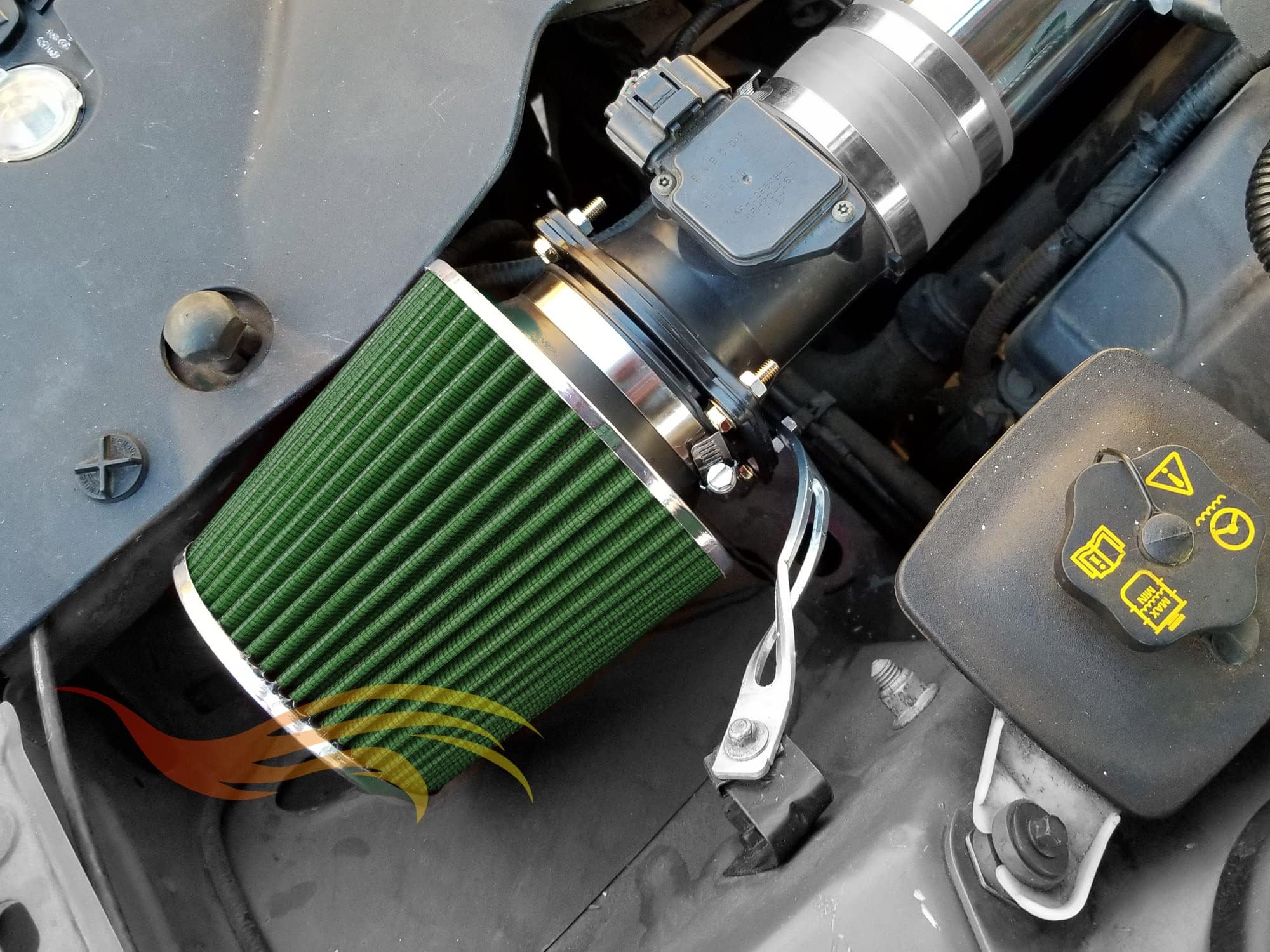 Rtunes Racing 4" Cold Air Cone Filter - Green, Stainless Steel, Model AFL4GN, Performance Washable Clamp-On, 8" Tall