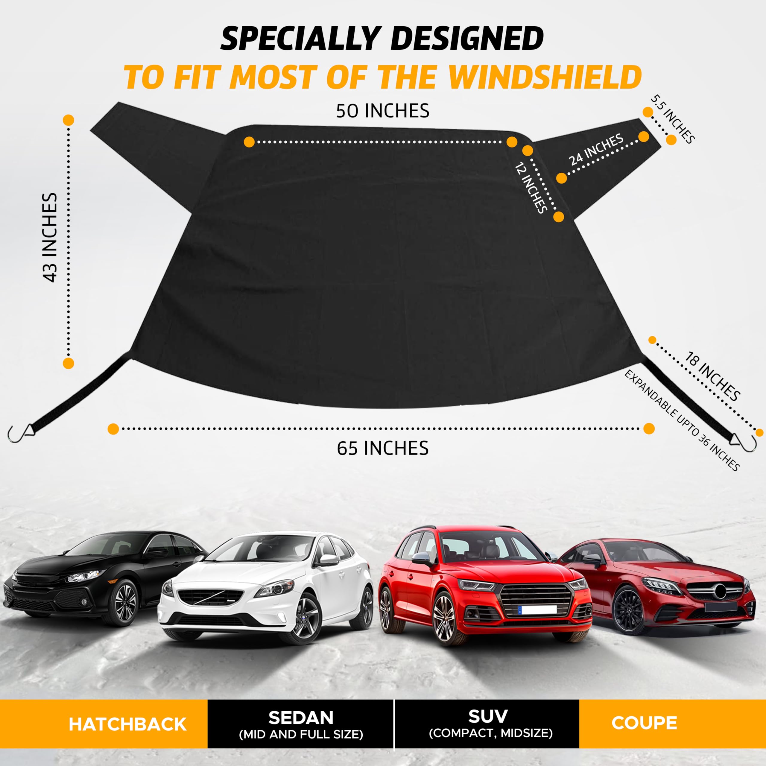 Econour Rear Windshield Snow Cover | All Weather Back Window Frost Cover Offers Complete Protection From Snow, Ice & Other Winter Debris | Winter Car Accessories That Fits Most Sedans, Suvs & Vans