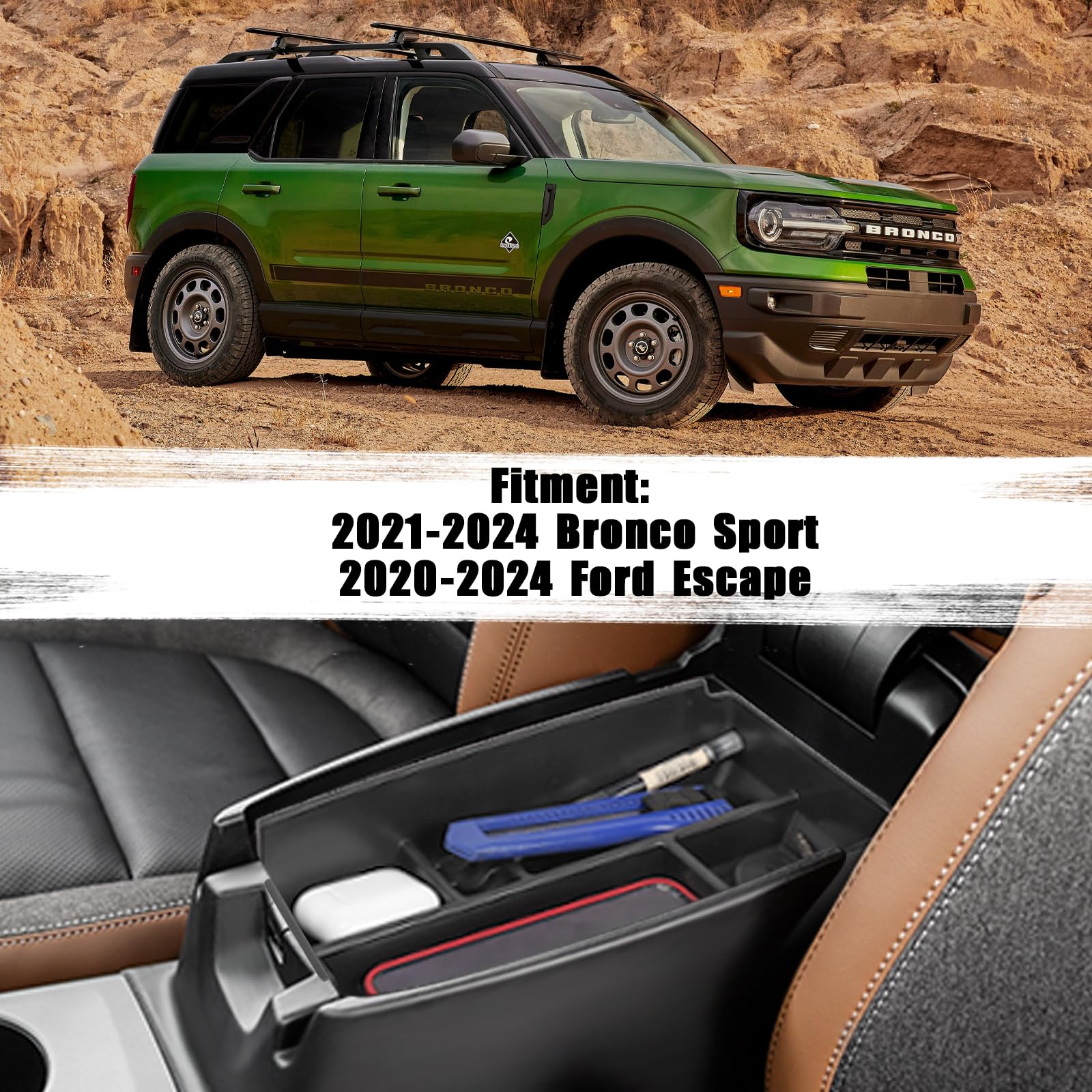 Neepiar Center Console Organizer Tray Compatible With Ford Escape 2020-2025 And Bronco Sport 2021-2025 Armrest Storage Box Secon