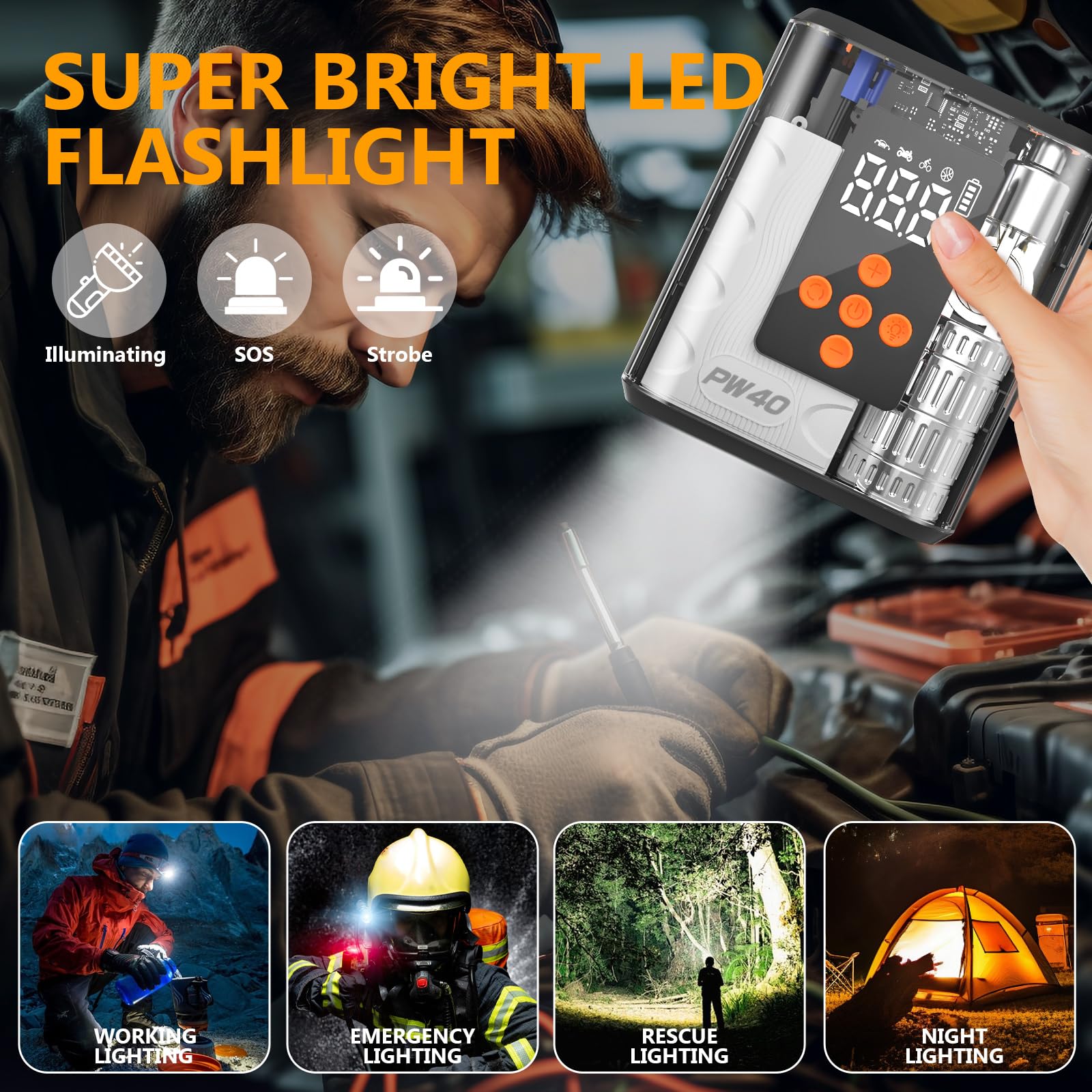 Hererod Pw40 Jump Starter, Tire Inflator Portable Air Compressor, 4000A Peak 200Psi & 4X Faster, 32000Mah 12V Car Battery Jump S