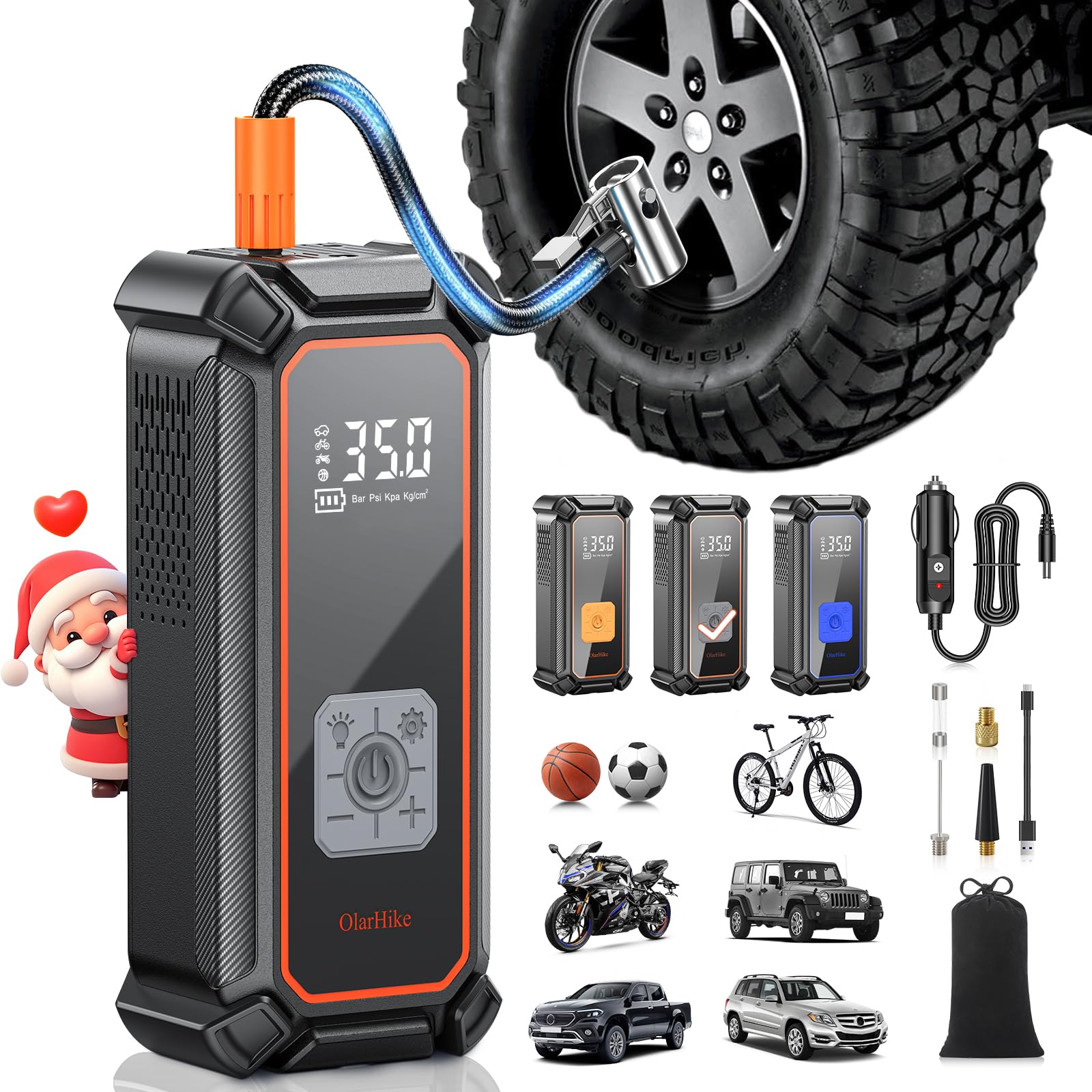 OlarHike Cordless Tire Inflator Portable Air CompressorDual Mode Inflation,12V Auto Air Pump for Car Tires, Bicycle, Bike, Moto