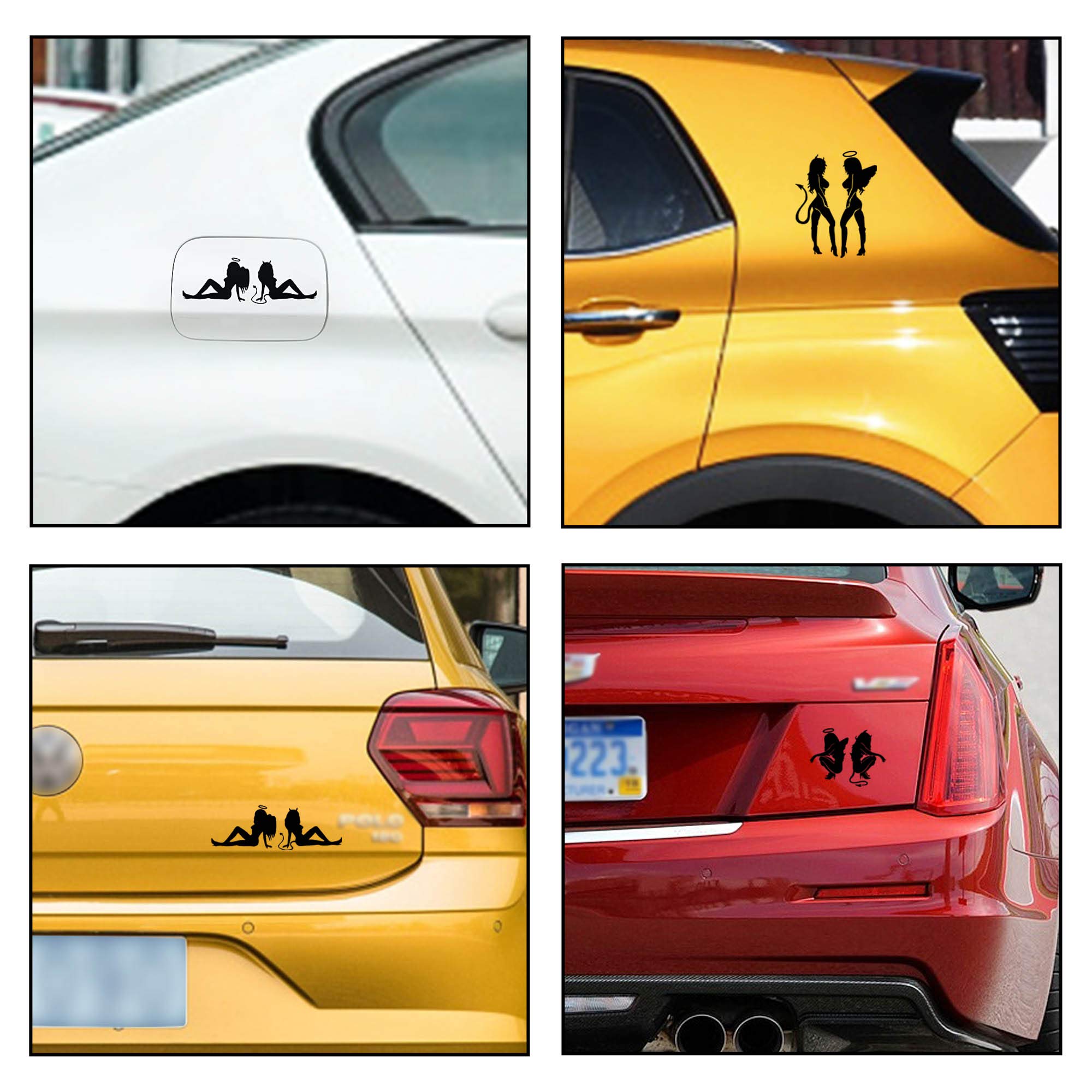 Tomall 3 Pairs 7'' Sexy Angel And Demon Car Decals Reflective Angel & Devil Stickers Funny Lovely Angel Wings Vinyl Waterproof F