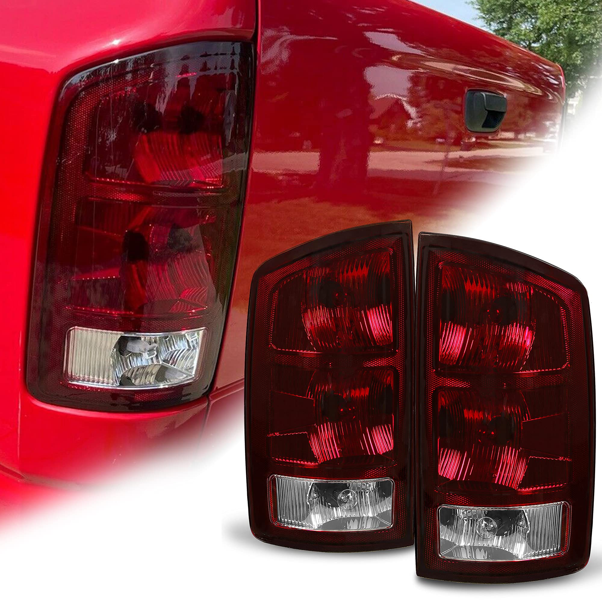 Ecotric Pair Tail Light Compatible With 2002-2006 Dodge Ram 1500/2003-2006 Ram 2500 3500 Taillight Turn Signal Light Replacement