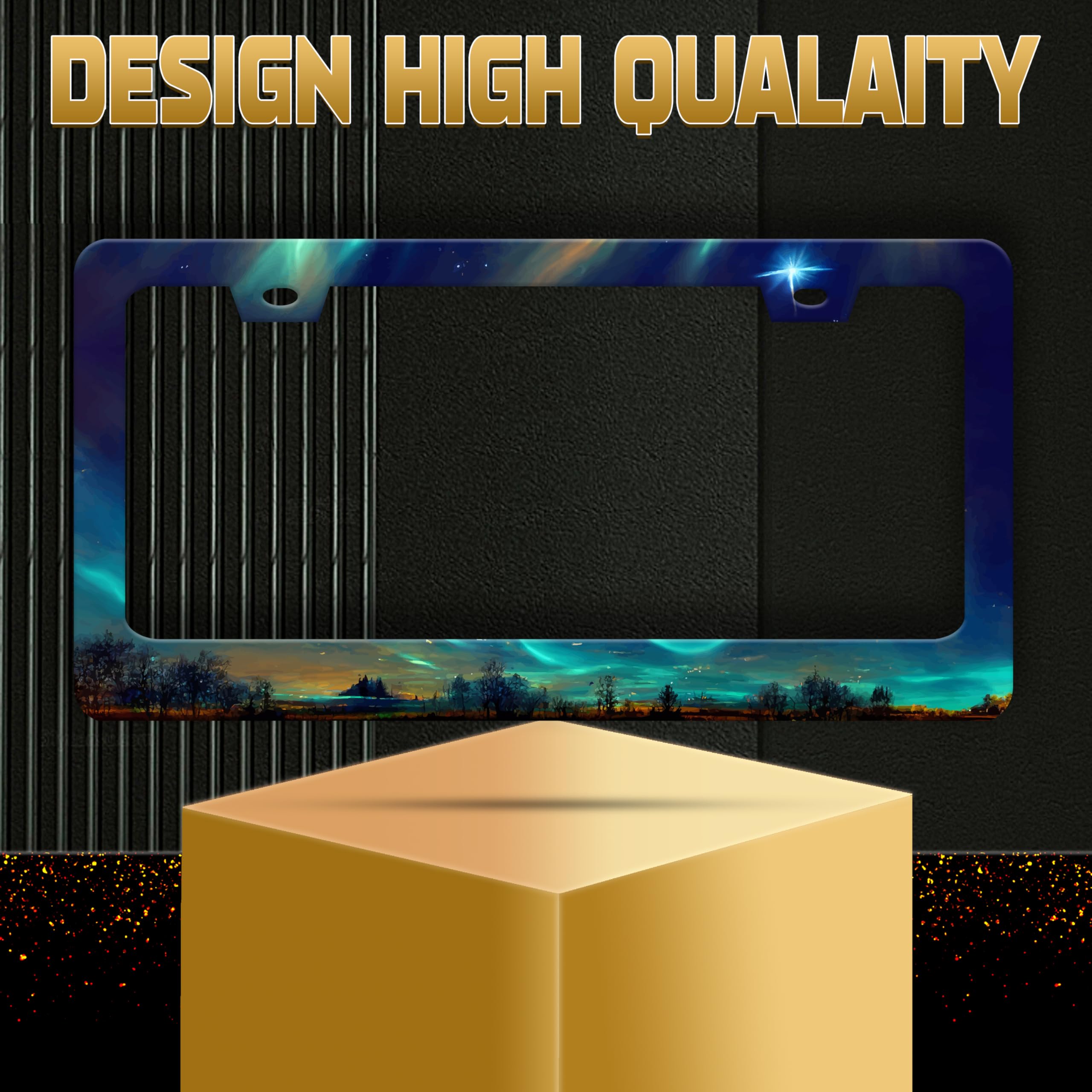 Personalise Aurora Night Sky License Plate Frame Scenery License Plate Frames Car Universal Stainless Steel Accessories Cars Dec