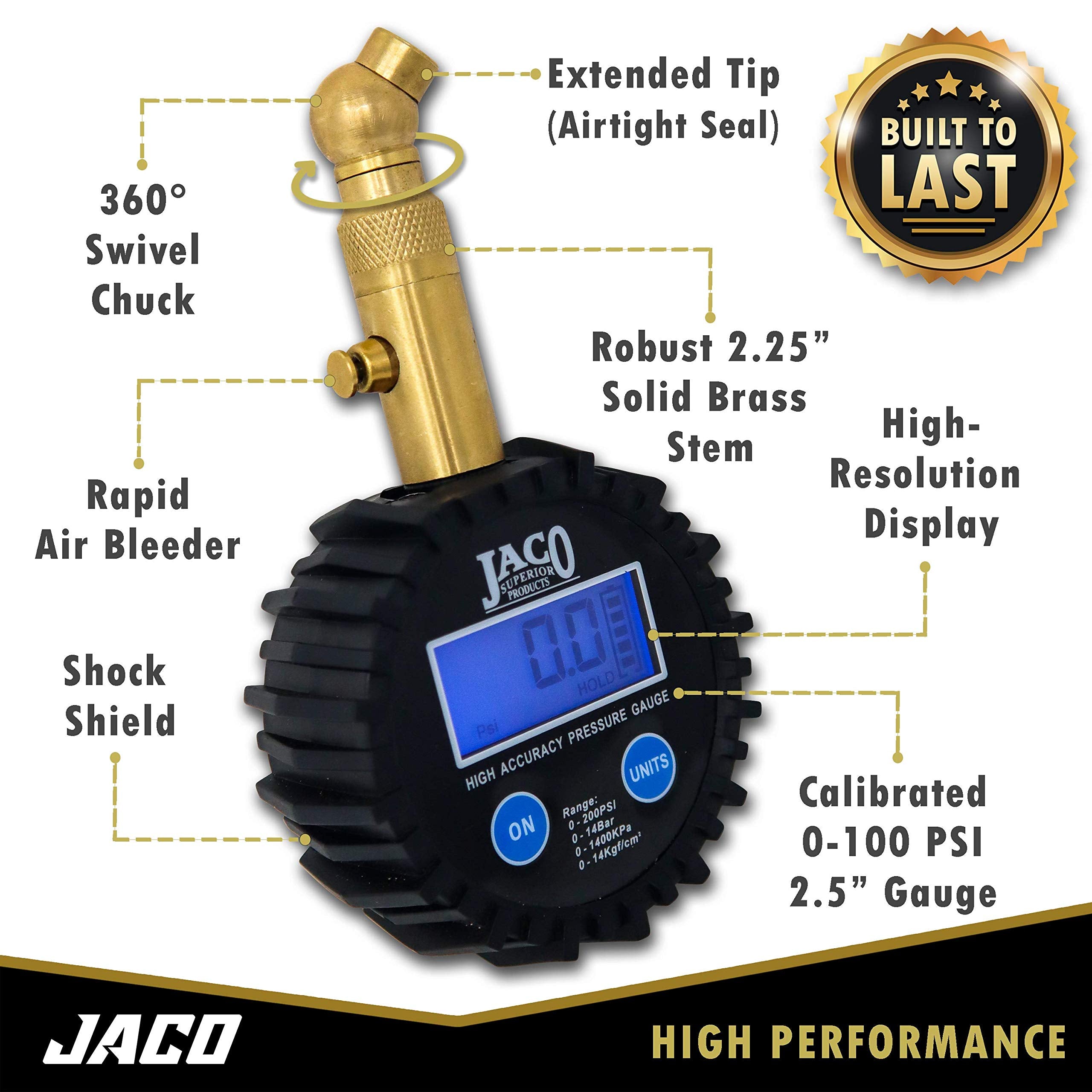 Jaco Elite Digital Tire Pressure Gauge - Professional Accuracy - 100 Psi