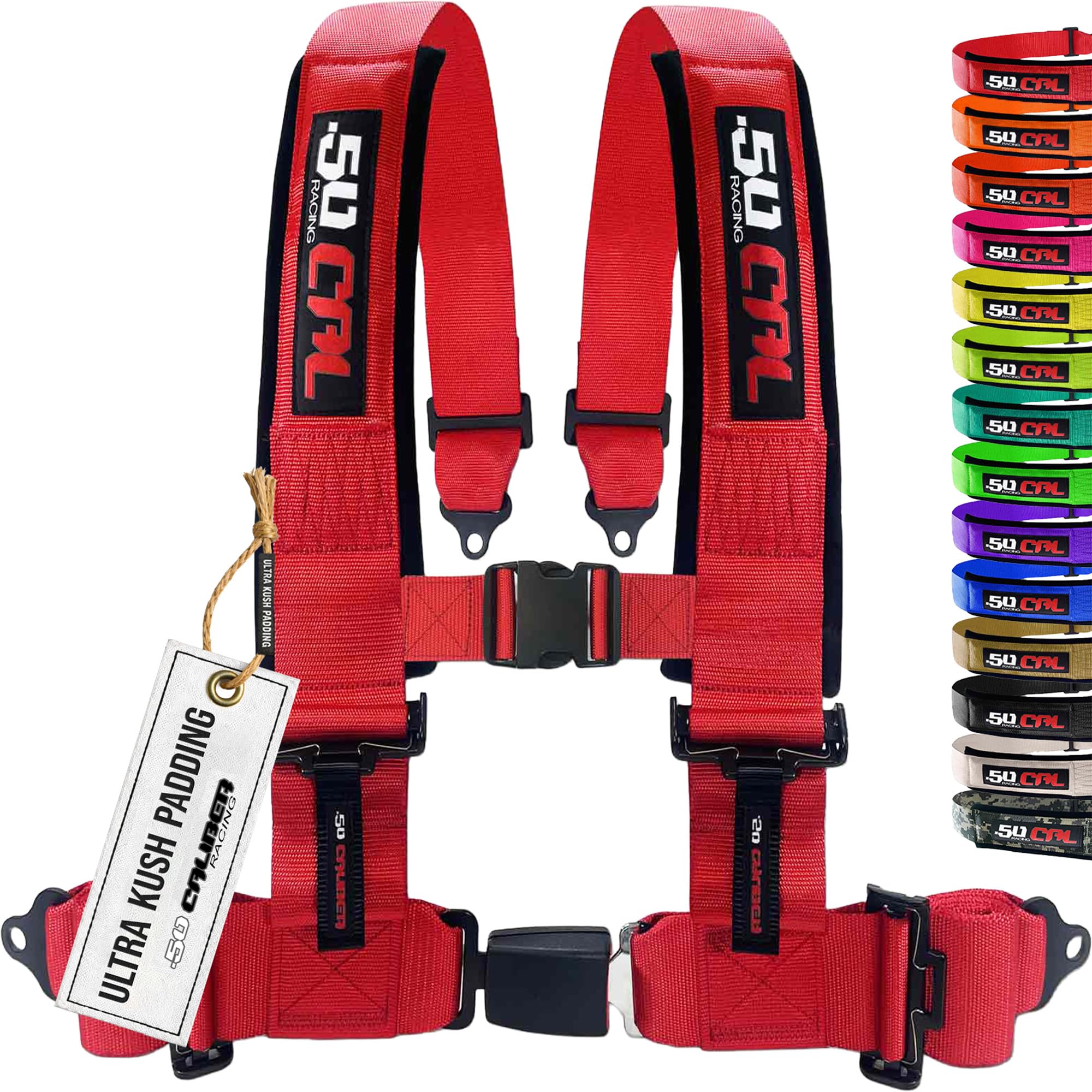 1pc 4 Point Harness for Bucket Seat, Push Release, 10 Color Options, Racing Harness, Race Car, Off Road, UTV, RZR (Red, 2 inch) 
