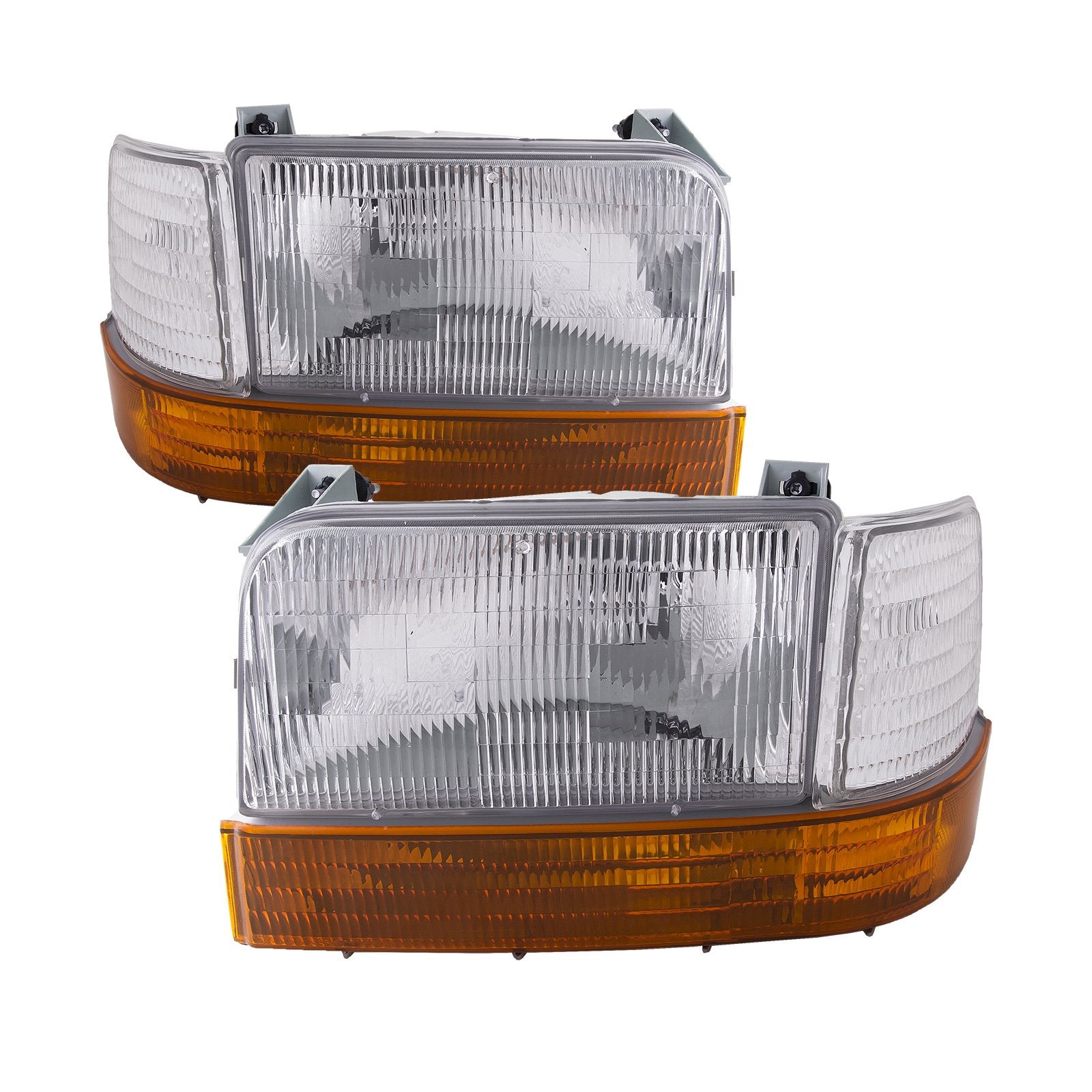 Headlightsdepot Chrome Housing Halogen Headlights Compatible With Ford Bronco F-150 F-250 F-350 Includes Left Driver And Right P