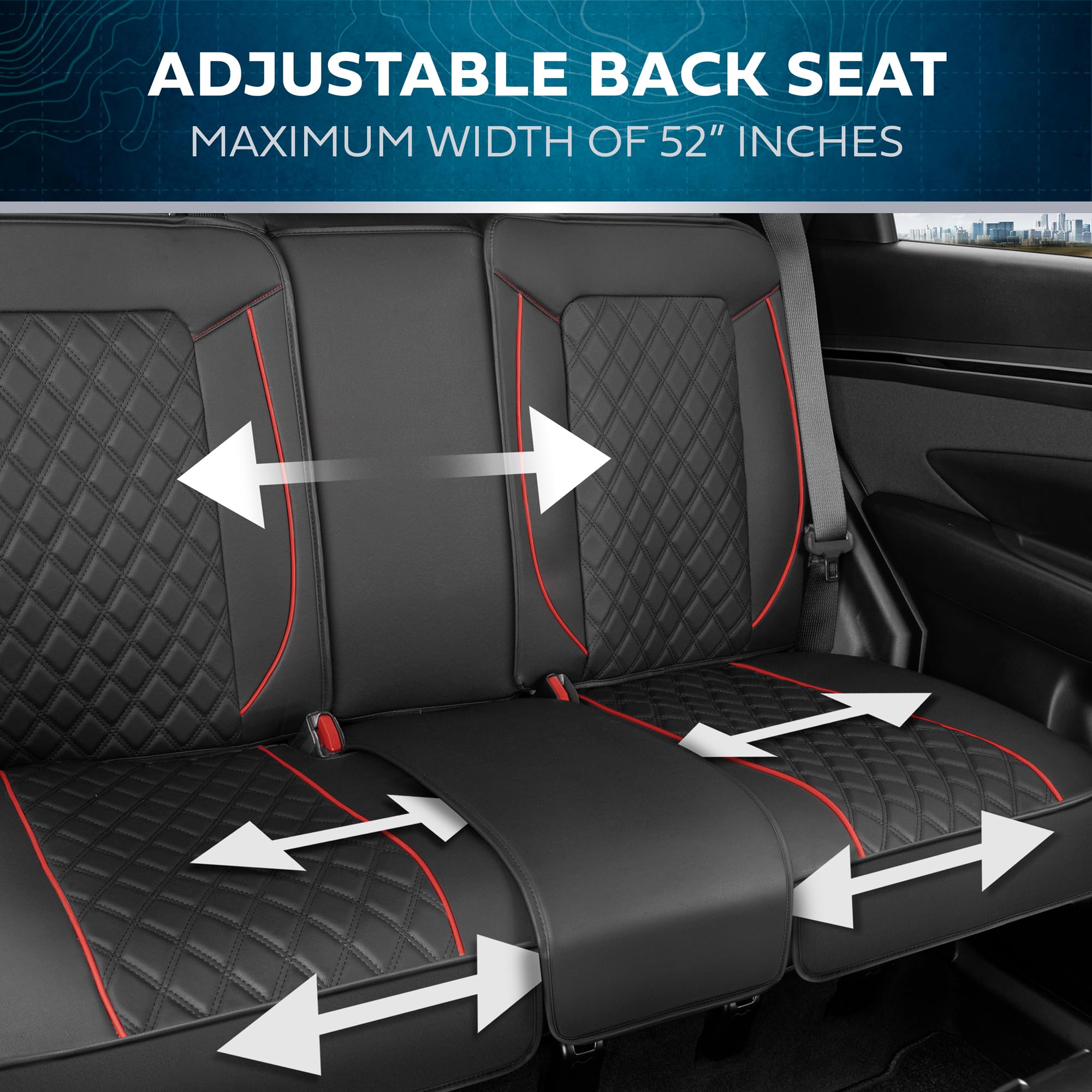 MotorBox Prestige Premium Seat Covers, Semi-Custom Fit Black/Red Car Seat Covers for Rear Bench Automotive Interior Cover for Ca