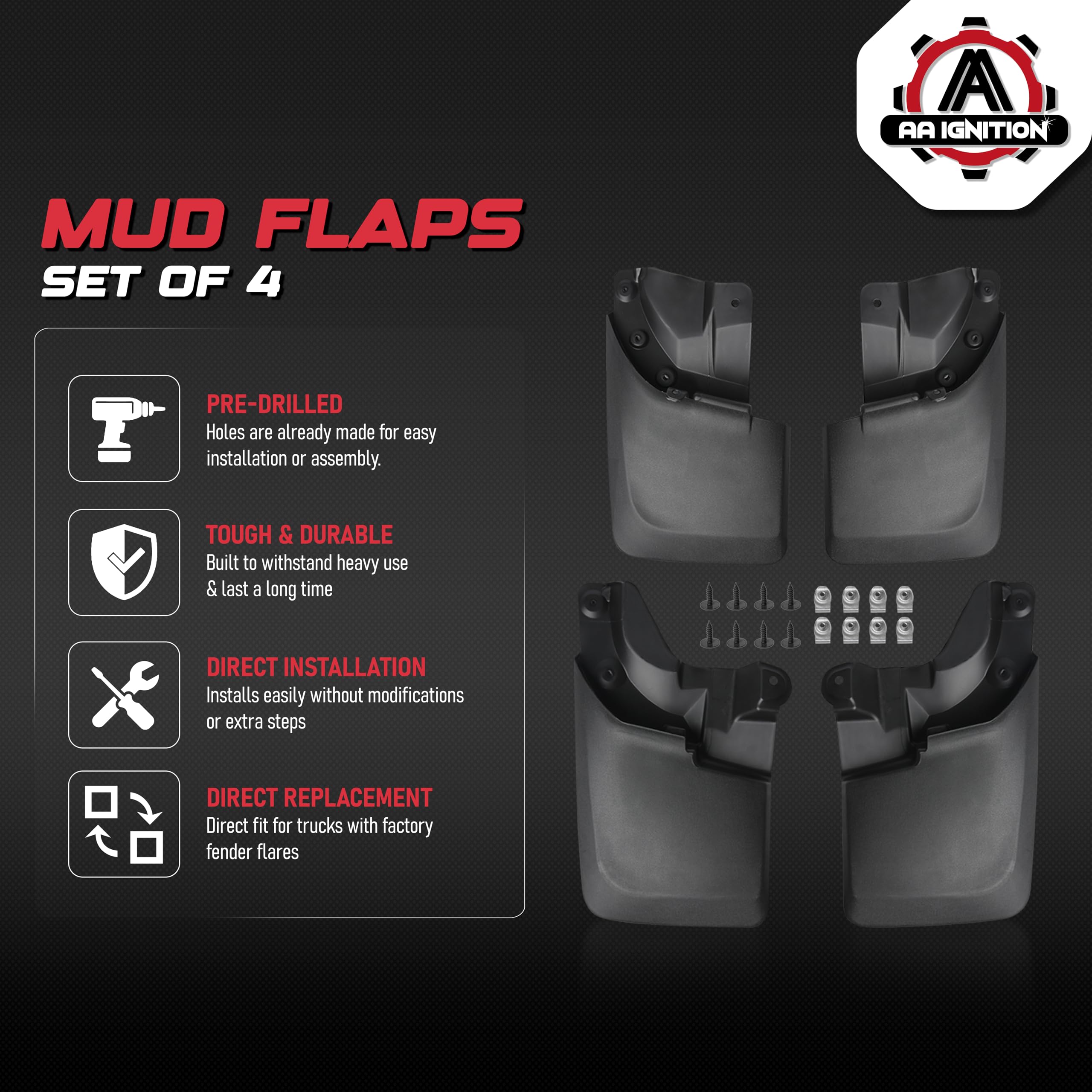 Premium Heavy Duty Mudflaps Set Of 4, Front And Rear Splash Guard Protectors - Compatible With Toyota Tacoma With Oem Fender Fla