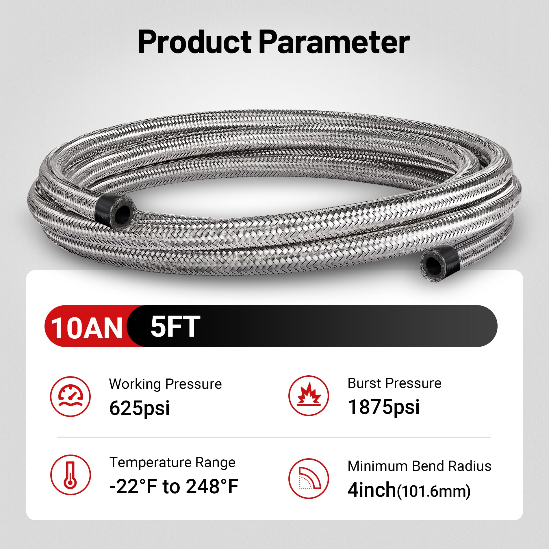 Evil Energy 10An Fuel Line, An10 Braided Fuel Hose Nylon Cpe 5Ft Silver