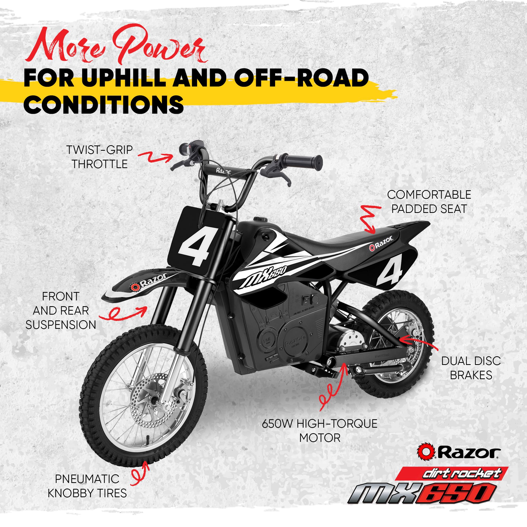 Razor Mx650 Dirt Rocket High-Torque Electric Motocross Dirt Bike With Speeds Up To 17 Mph For Uphill And Off-Road Conditions, Bl