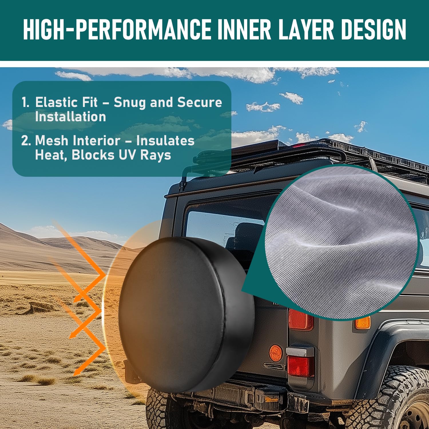 AmFor 26-27 inch Spare Tire Cover, Universal Fit for Jeep, Trailer, RV, SUV, Truck,Tough Tire Wheel Soft Cover Diameter 26'' - 2