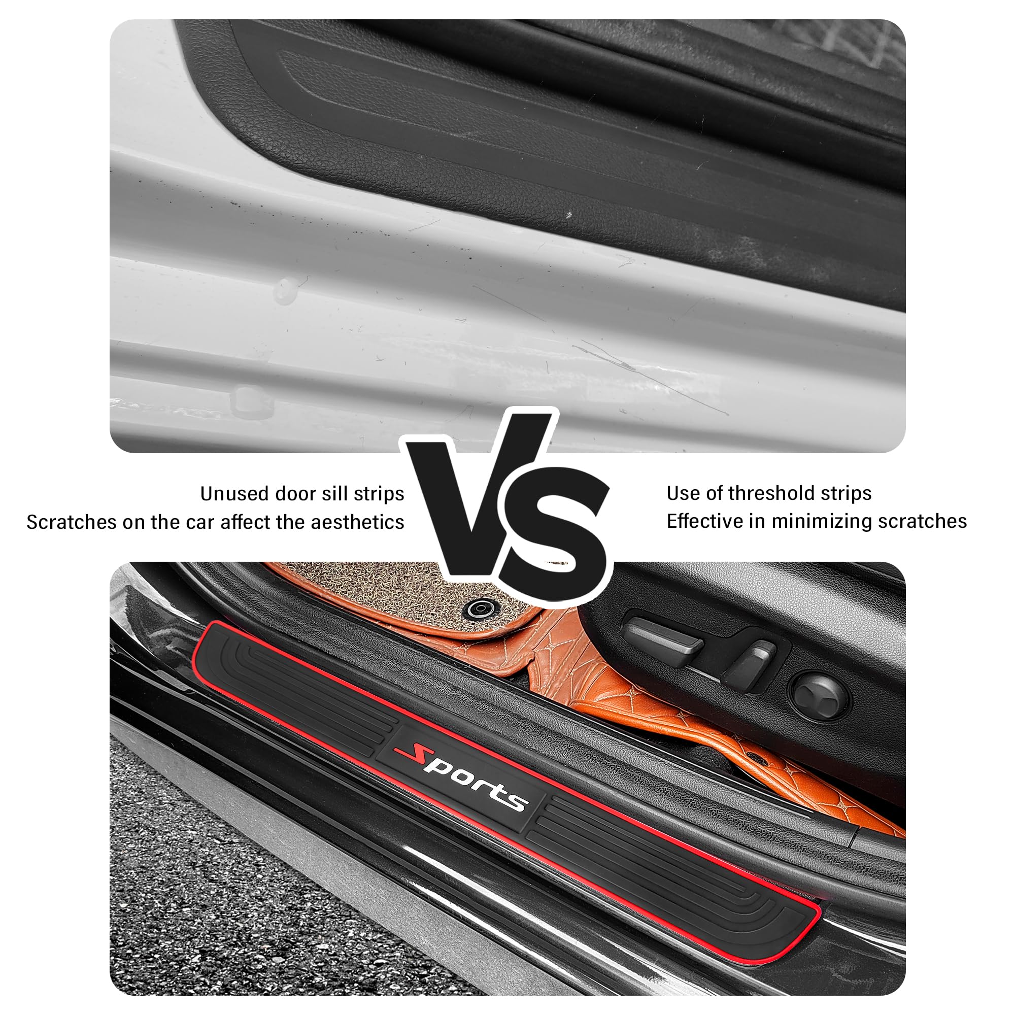 4PCS Car Door Sill Protector,Anti-Scratch Rubber Car Door Protector Edge Guards for Door Steps,Universal Automotive Exterior Acc