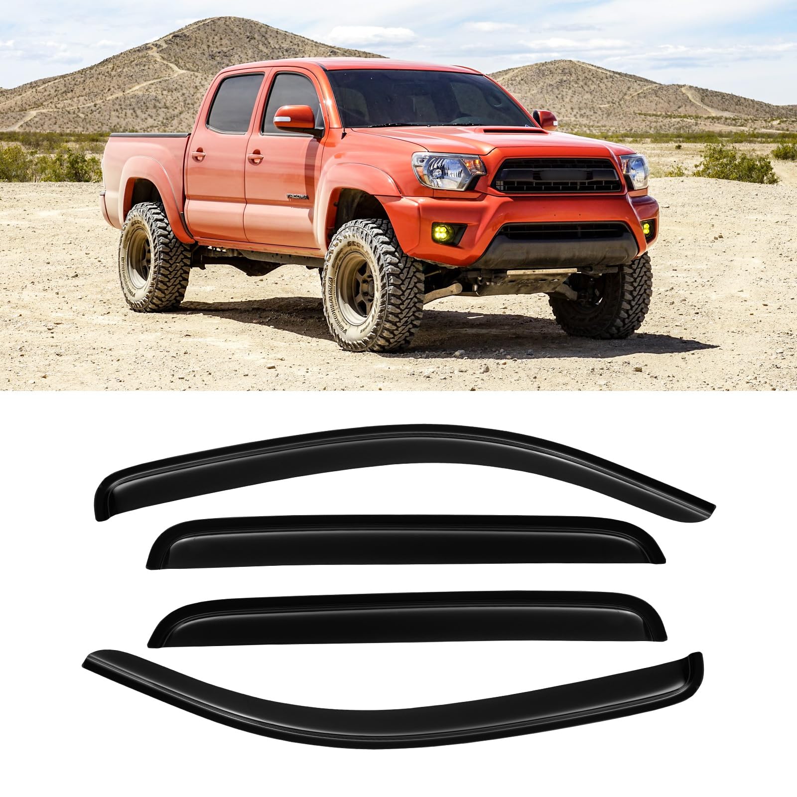 Window Visor For 2005-2015 Toyota Tacoma, Out-Channel Rain Guards Shields Vent Shade Deflector Wind Dark Smoke Ventshade Ventvis