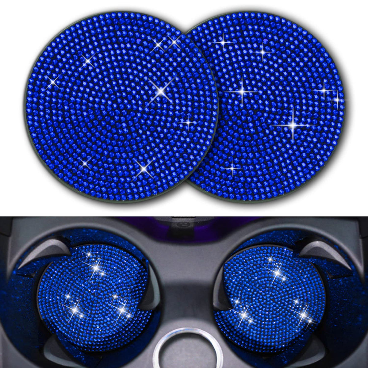 2Pcs Bling Cup Holder Insert Coaster- 2.75 Inch Silicone Anti-Slip Shockproof, Universal Fashion Car Interior Accessories For Wo