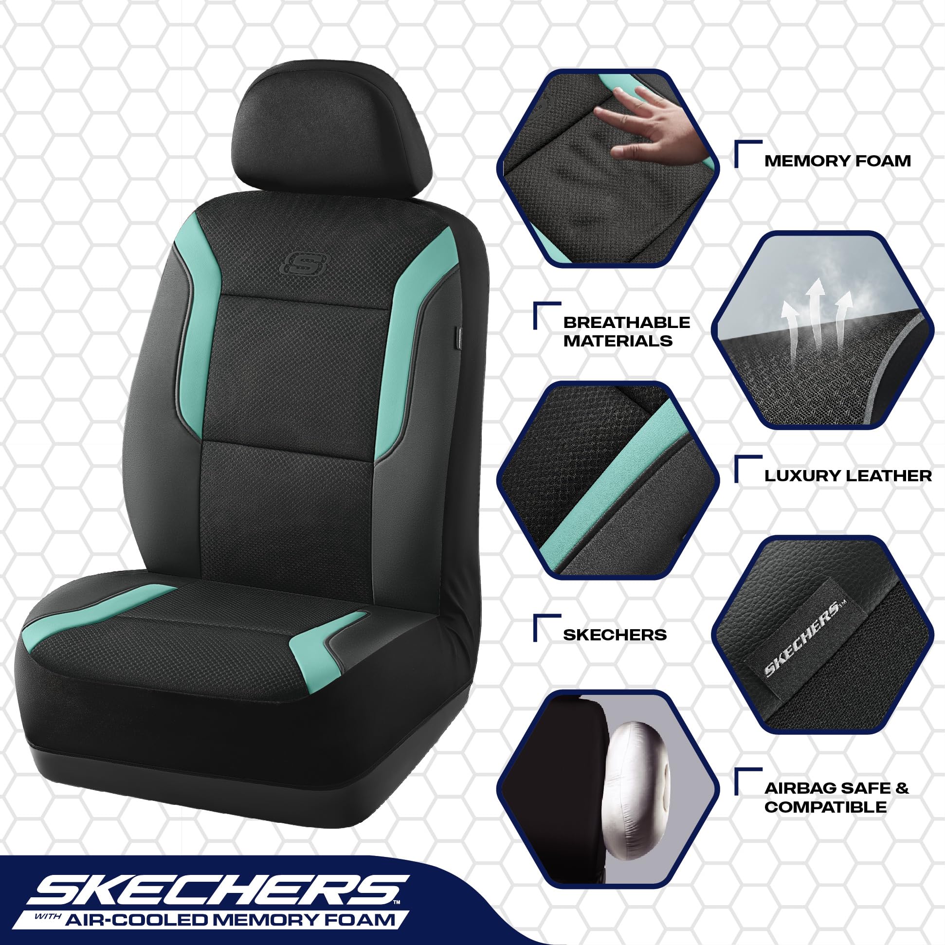 Skechers Memory Foam Car Seat Covers, Air Cool Mesh Thick Seat Covers, Seat Cover Full Sets, Airbag Compatible, Automotive Comfo