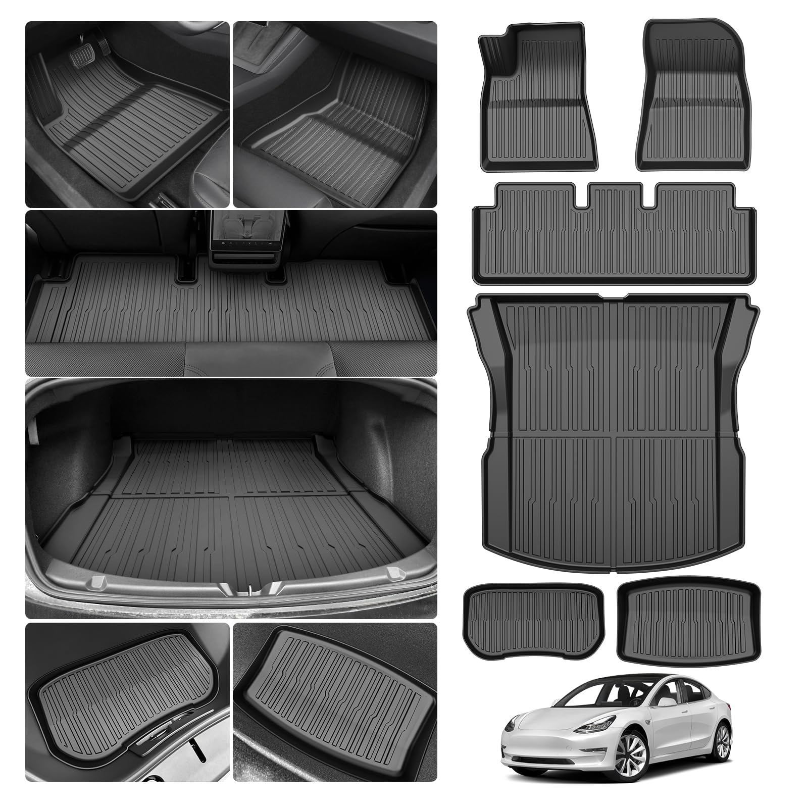 Powerty Floor Mats & Cargo Liner For 2024 2025 Tesla Model 3 Highland Accessories Cargo Mat& Front Storage Mat& Rear Storage Mat