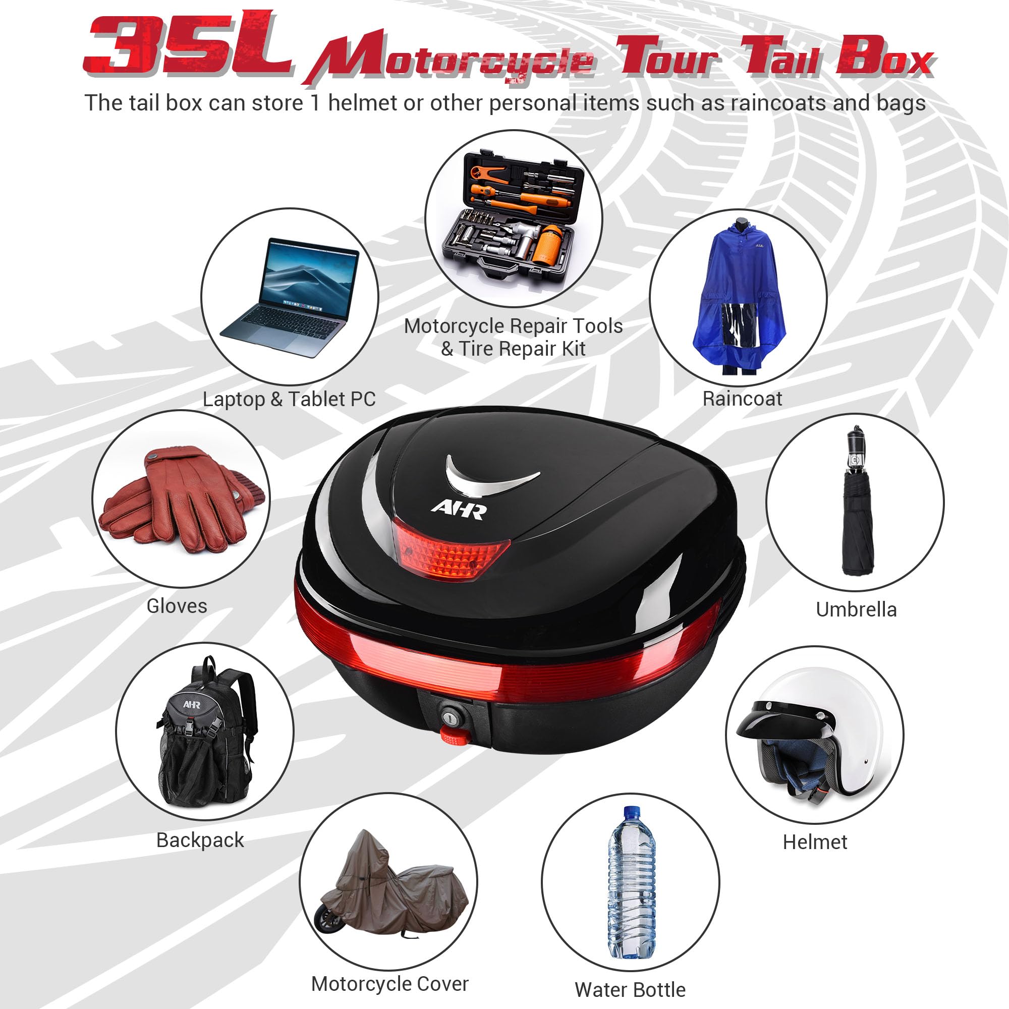 Ahr 35L Motorcycle Top Case Trunk Tail Box Tour Storage