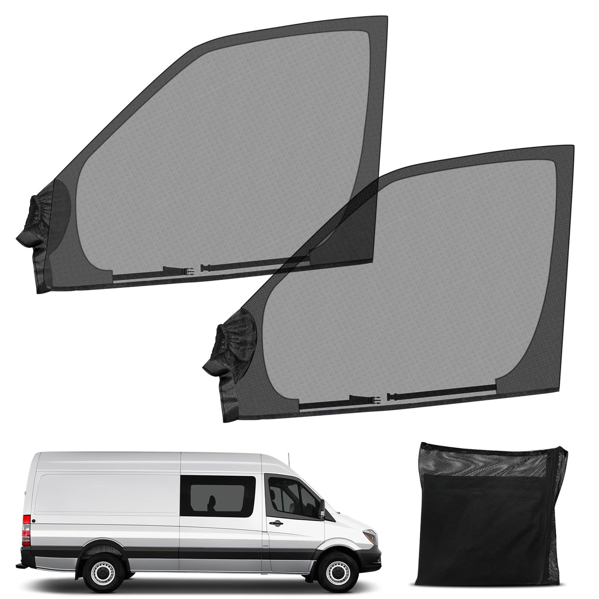 Magnetic Van Window Screens, 47 x 33 inches Front Door Bug Screens (Pair), Universal Size for Transit Van, Promaster, Sprinter a