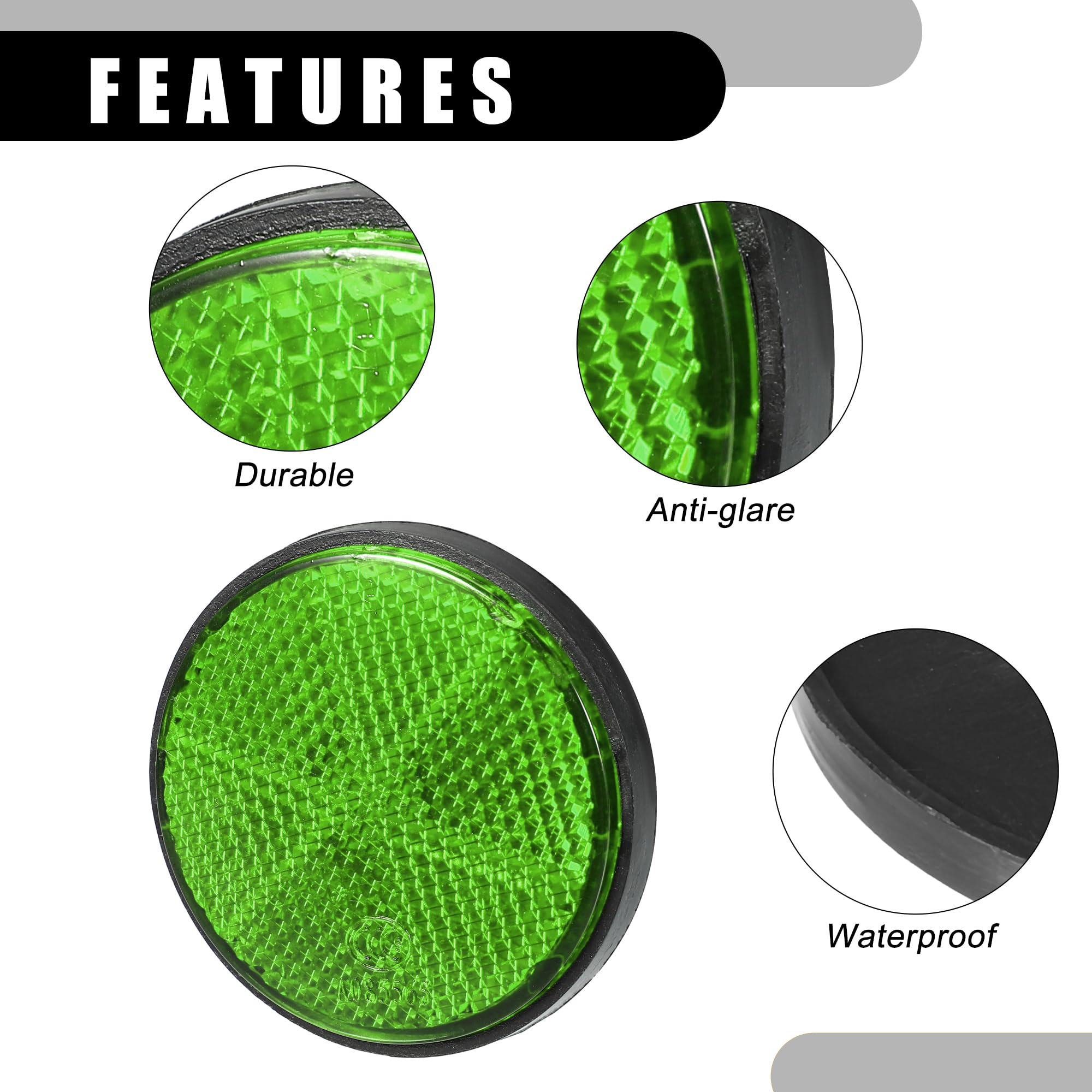 Partuto 4Pcs 2.20'X0.31' Universal Reflector - Round Motorcycle Bike Safety Reflector Increase Visibility And Safety On The Road - Plastic Green