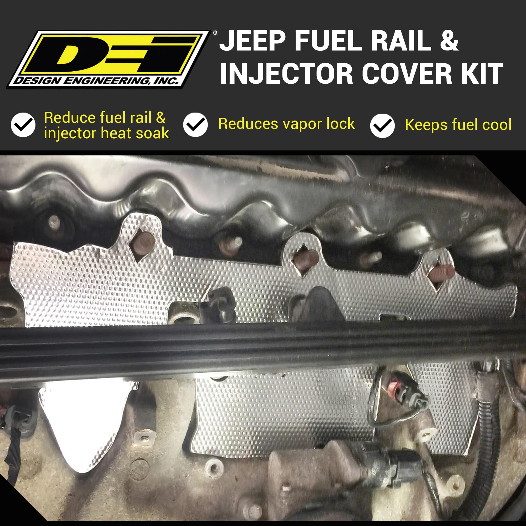 Design Engineering Fuel Rail & Injector Cover Kit For Jeep (1997-2004, 4.0L Engine) - Our Accessories Reduce Vapor Lock & Keep F