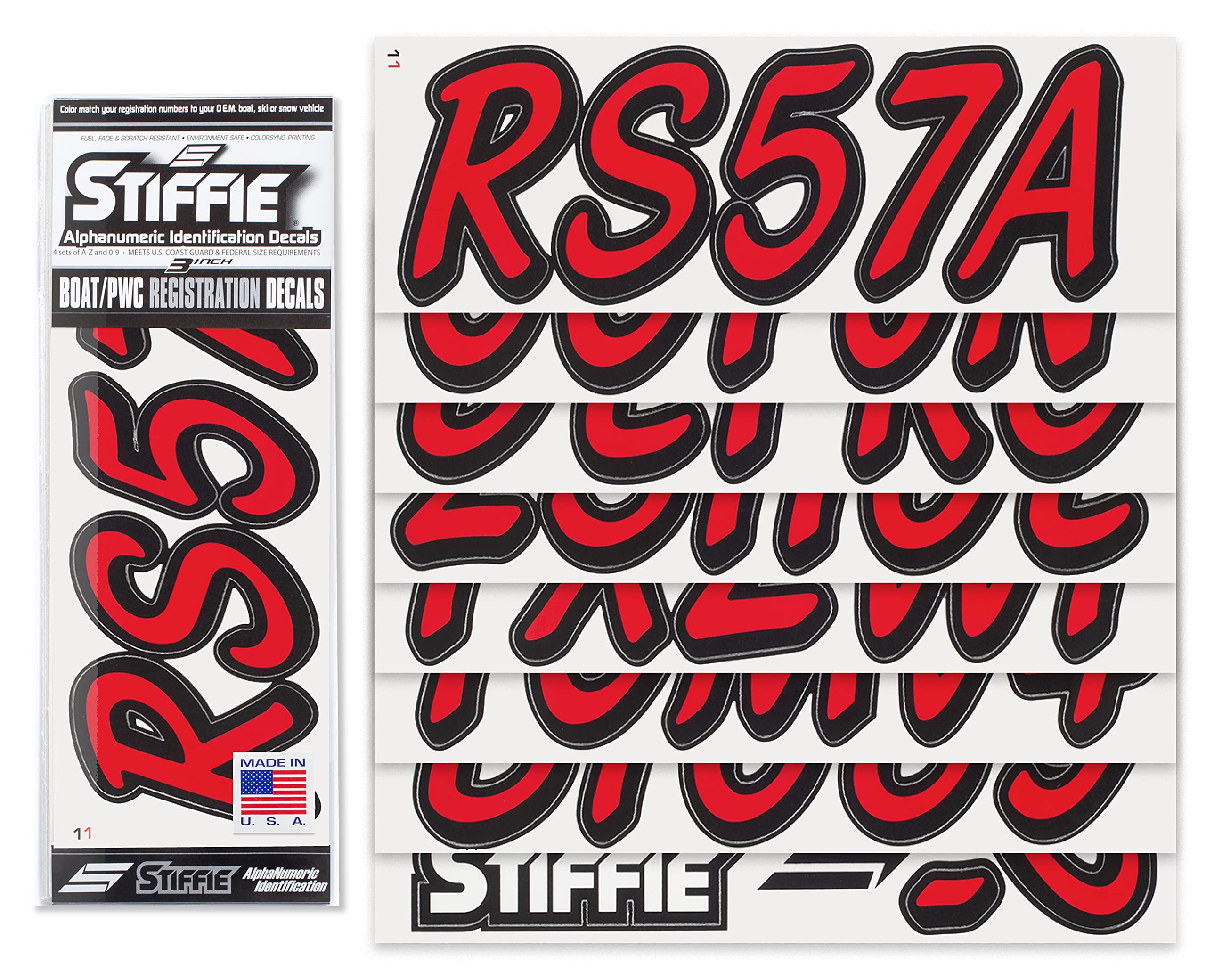 Whipline Solid Red/Black 3 Alpha-Numeric Registration Identification Numbers Stickers Decals For Boats & Personal Watercraft