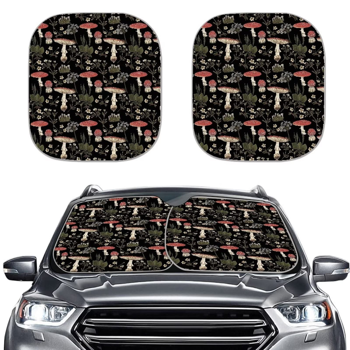 Renewold Flower Mushroom Print Automotive Windshield Sunshades Car Windshield Sun Shade 2 Pack Foldable Car Front Window Sunshad