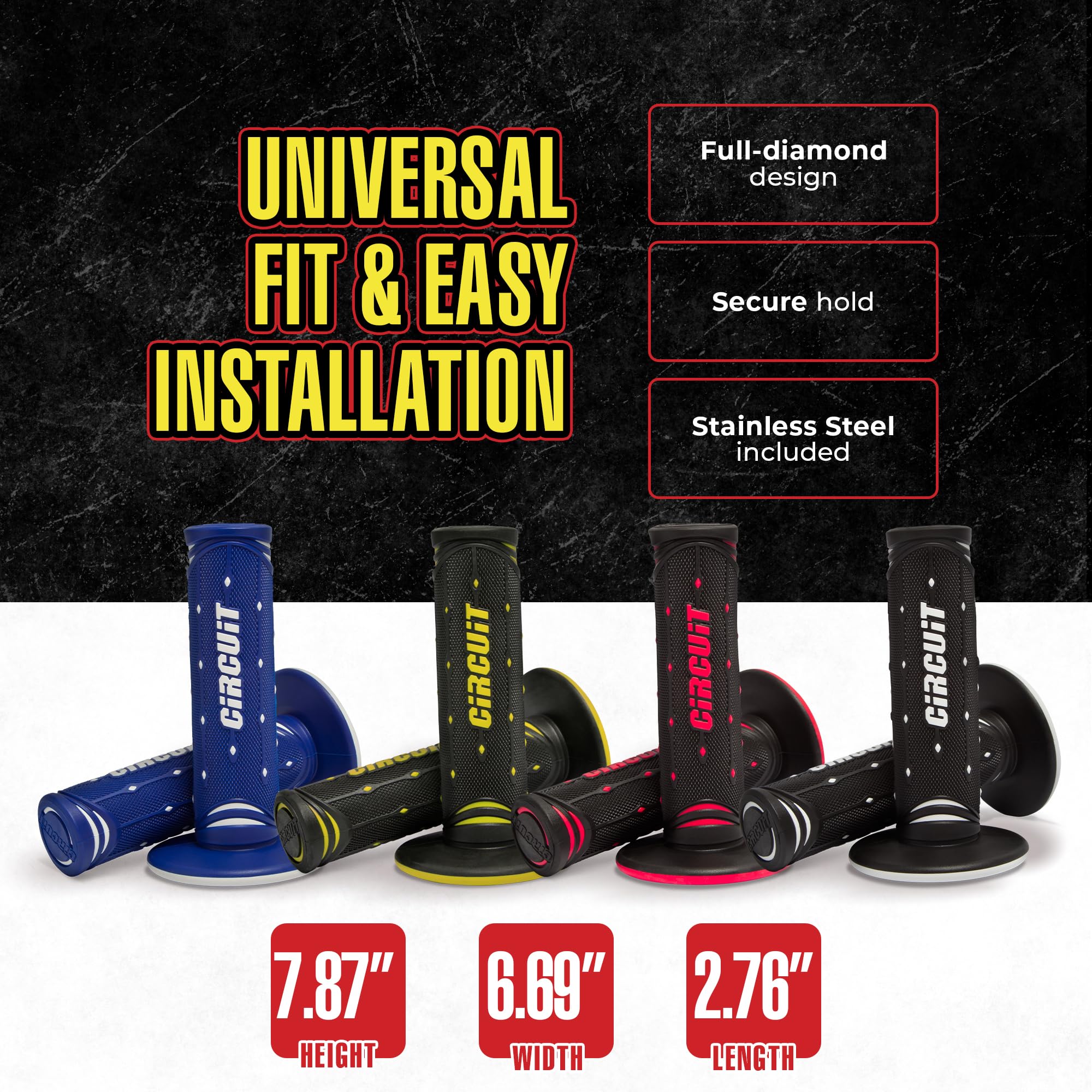 CIRCUIT EQUIPMENT - Jupiter Motorcycle Handlebar Grips - Non-Slip Rubber Grips with Italian Full-Diamond Design for Comfort and