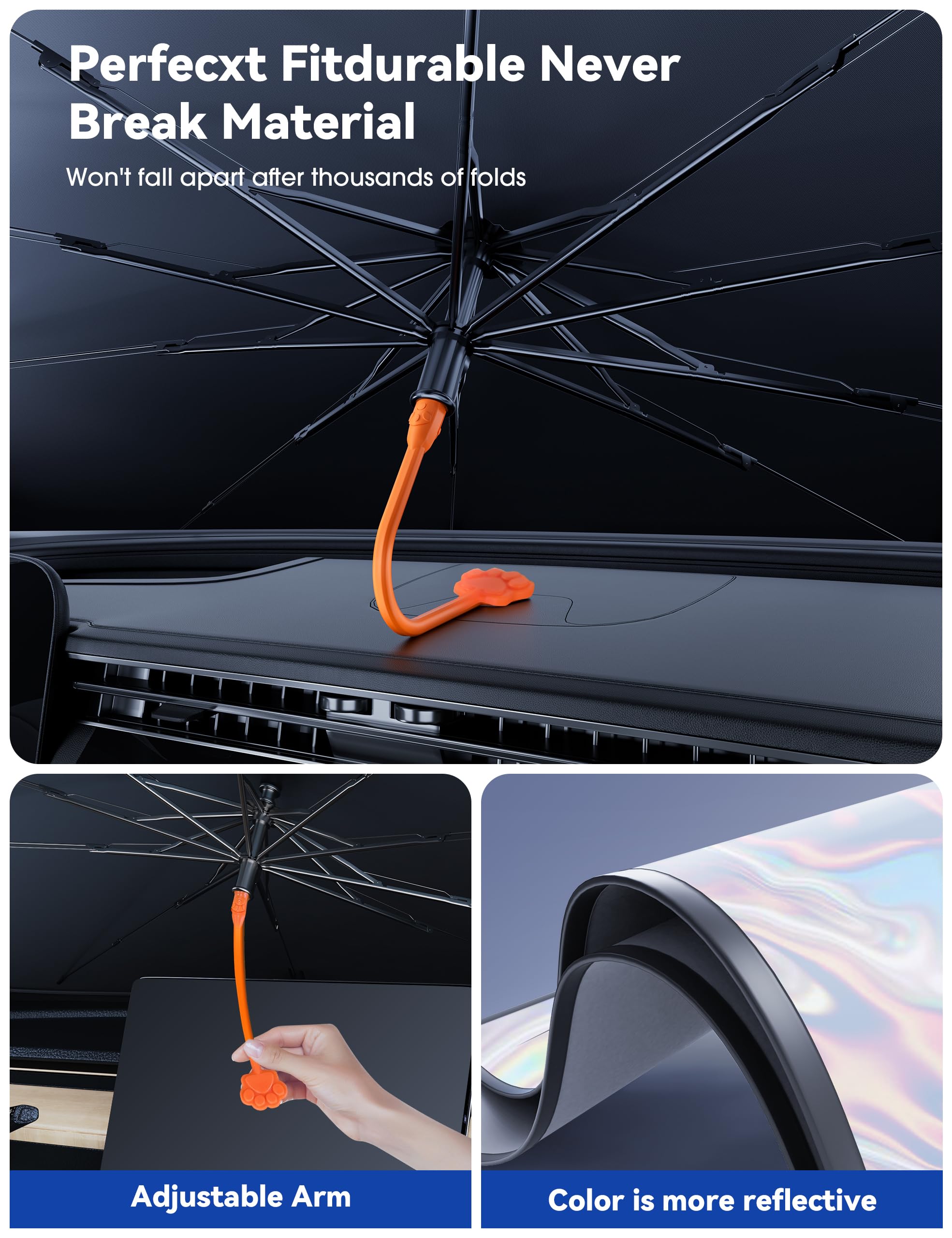 Helloleiboo ??????5 ?????????????? Car Windshield Sun Shade Umbrella,Colorful 360Rotating Foldable Windshield Sun Shade Front Wi