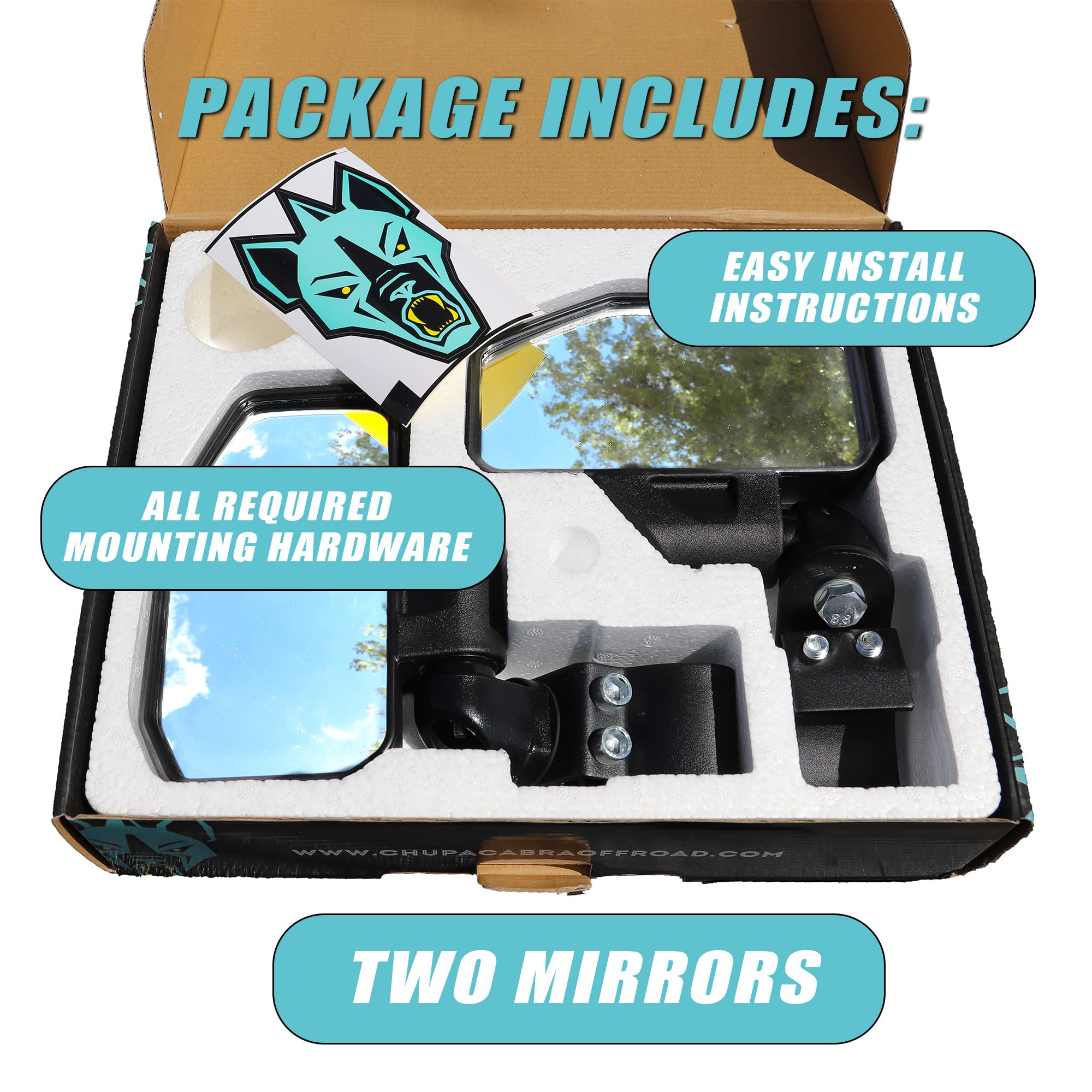 Chupacabra Offroad Rear View Side Mirror For Utv (Pack Of 2) Polaris Ranger Pro Fit/General/Defender Break Away W/Adjustable Arm