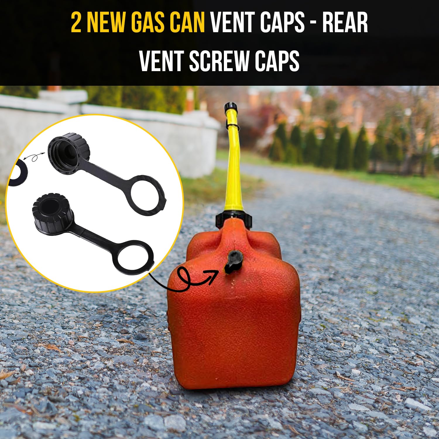 2 New Gas Can Vent Caps - Rear Vent Screw Caps For Replacement Gas Can - Vent Cap Fits Most Gott Rubbermaid Essence Briggs & Stratton And Some Kolpin Rotopax Fuel Diesel Kerosene Jugs