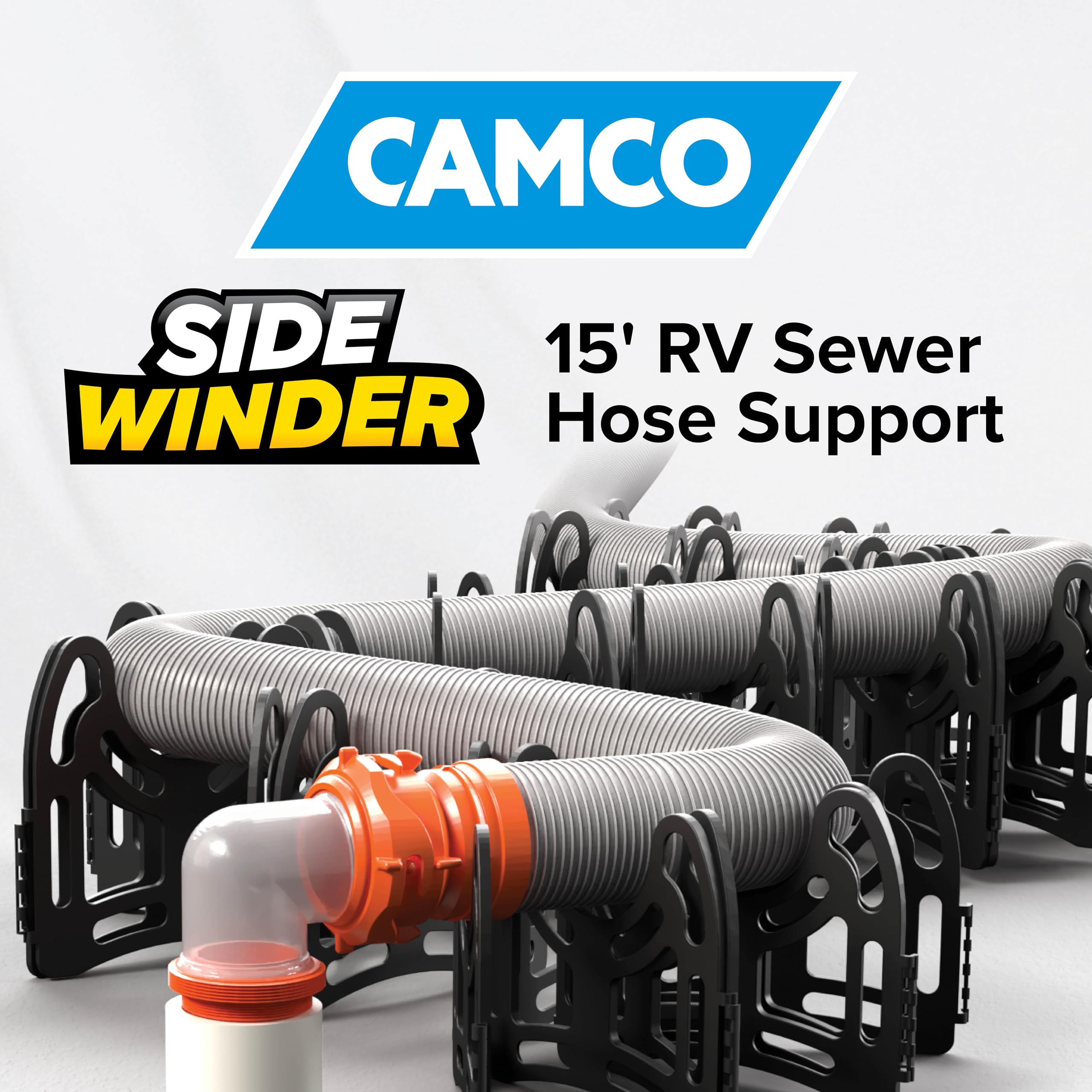 Camco Sidewinder 15-Ft Rv Sewer Hose Support - Flexible Telescoping Design For Avoiding Obstacles & Deep Cradles Secure Rv Sewer