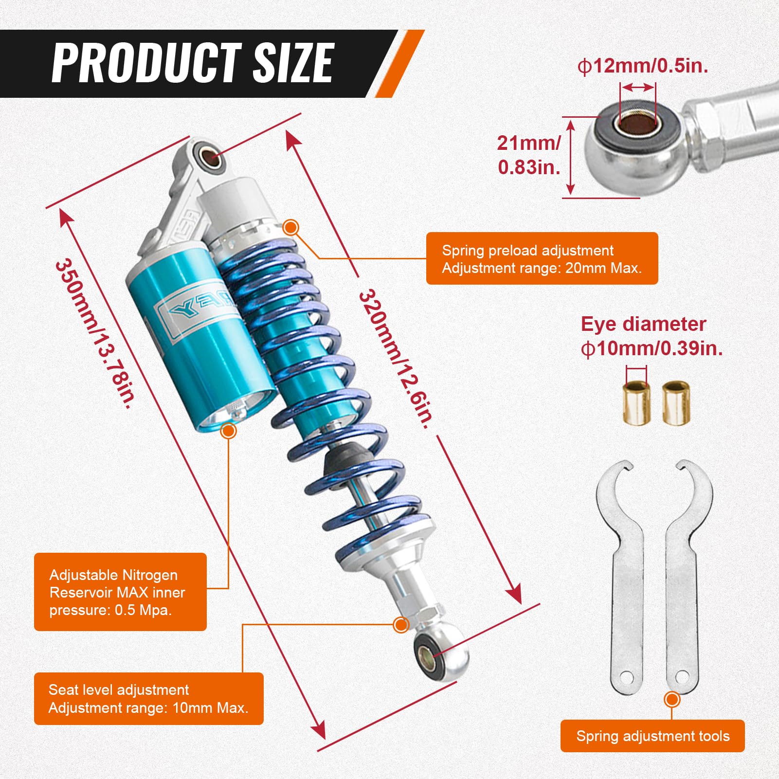 Gzyf Pair 320Mm Motorcycle Rear Air Shock Absorbers Universal For Honda For Suzuki For Kawasaki For Yamaha Atv Go Kart Quad Dirt