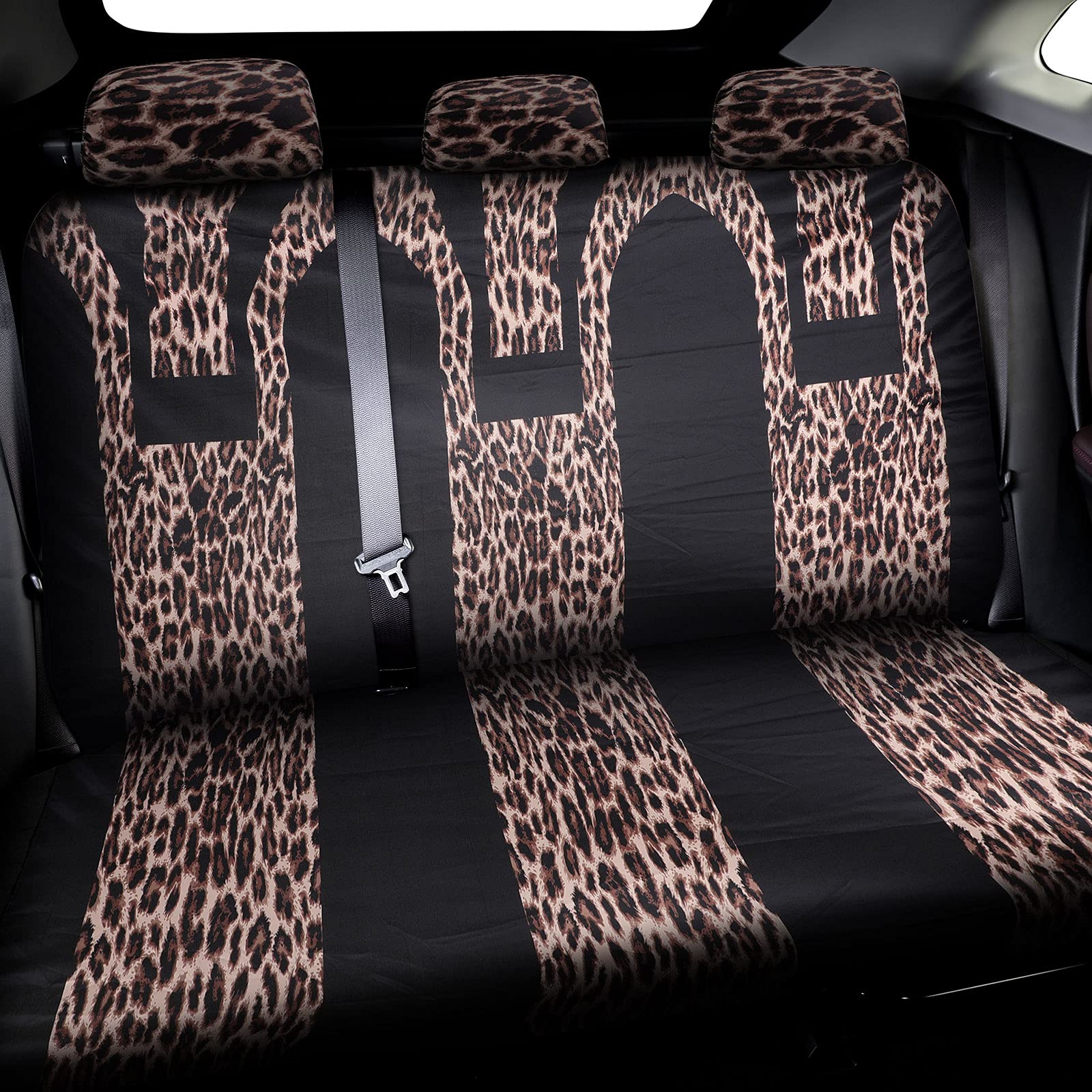 Frienda 24 Pcs Leopard Car Accessories Leopard Car Seat Cover Full Set Cheetah Steering Wheel Metal License Plate Headrest Seat