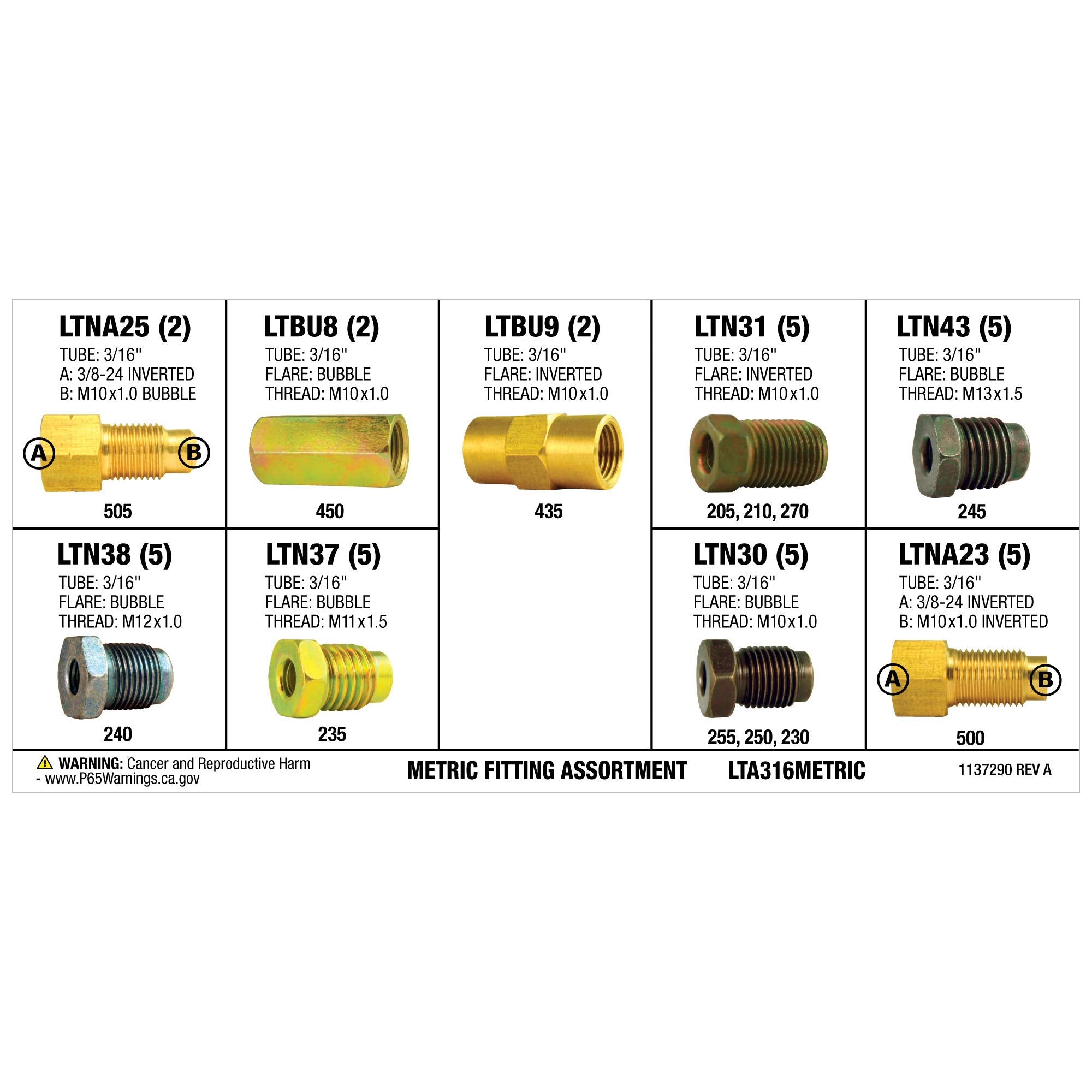 4Lifetimelines- 3/16'' Metric Fitting Assortment Kit, Tube Nut, Union, Adapter, 9 Popular Skus, 36 Pieces, 25 Tube Nuts, 4 Union