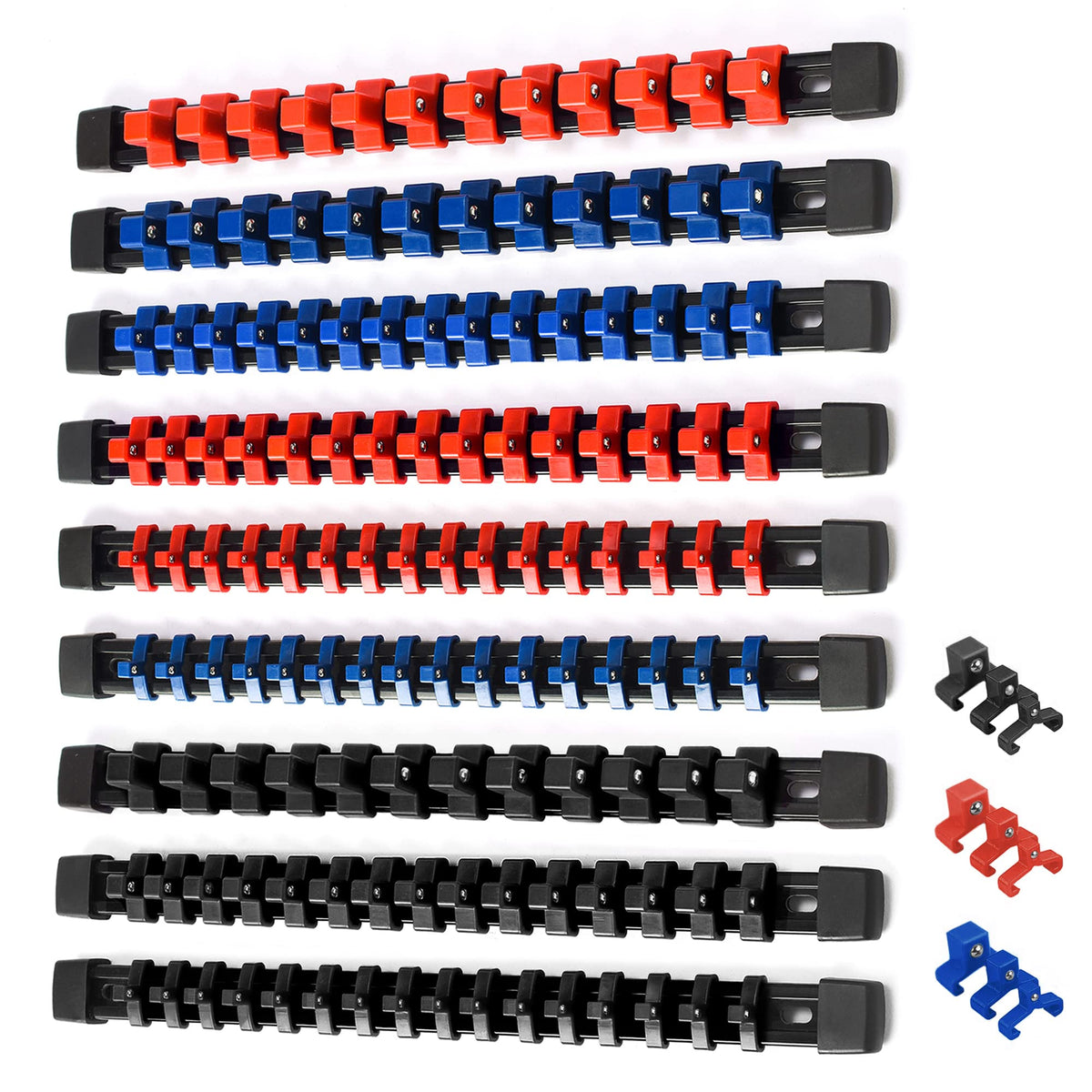 Aloanes 9Pc Abs Socket Organizer, 1/2 Inch, 3/8 Inch And 1/4 Inch Drive Socket Rail Holders, Heavy Duty Socket Racks, Black Rail